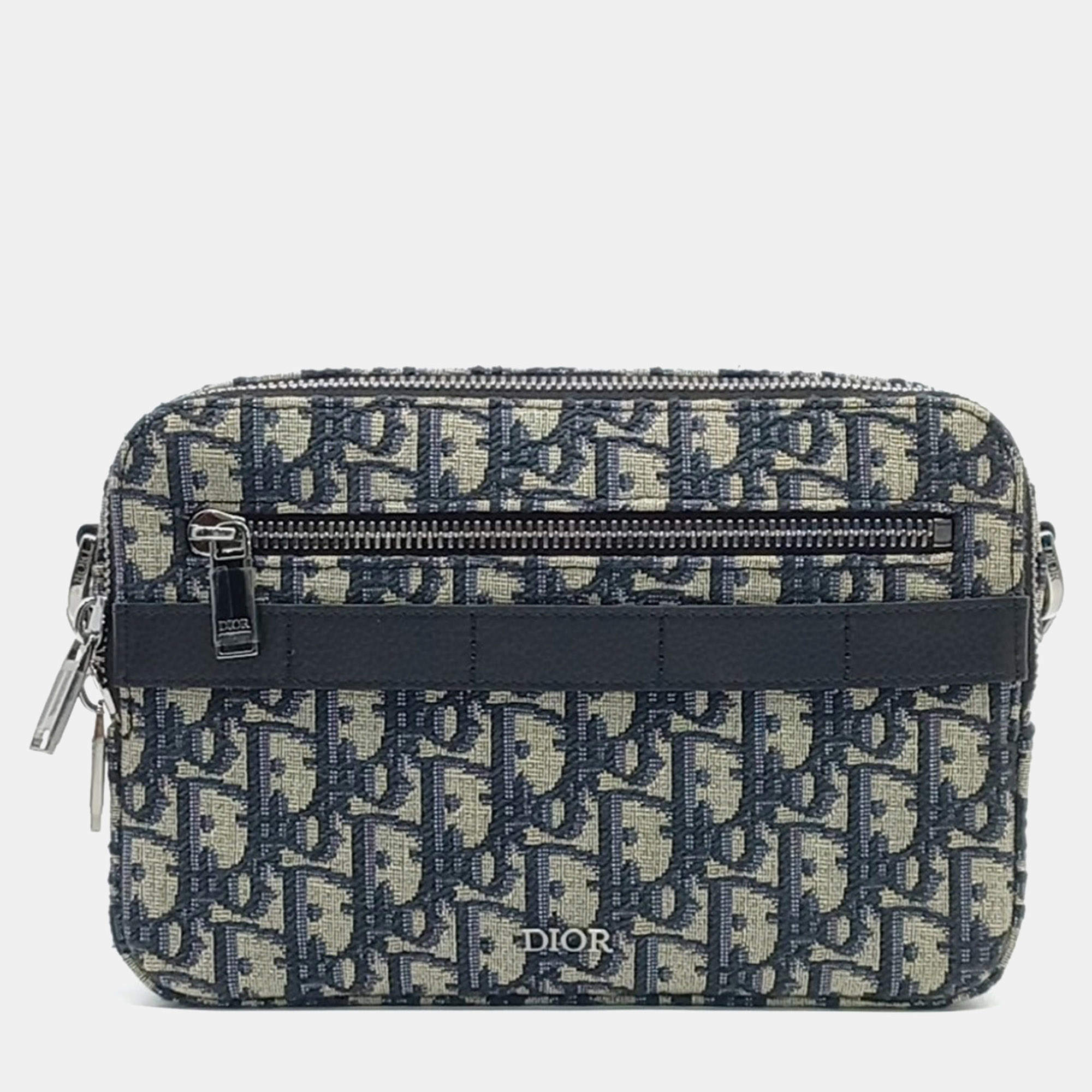 Pre Owned Dior Navy Blue Canvas Oblique Safari Messenger Bag
