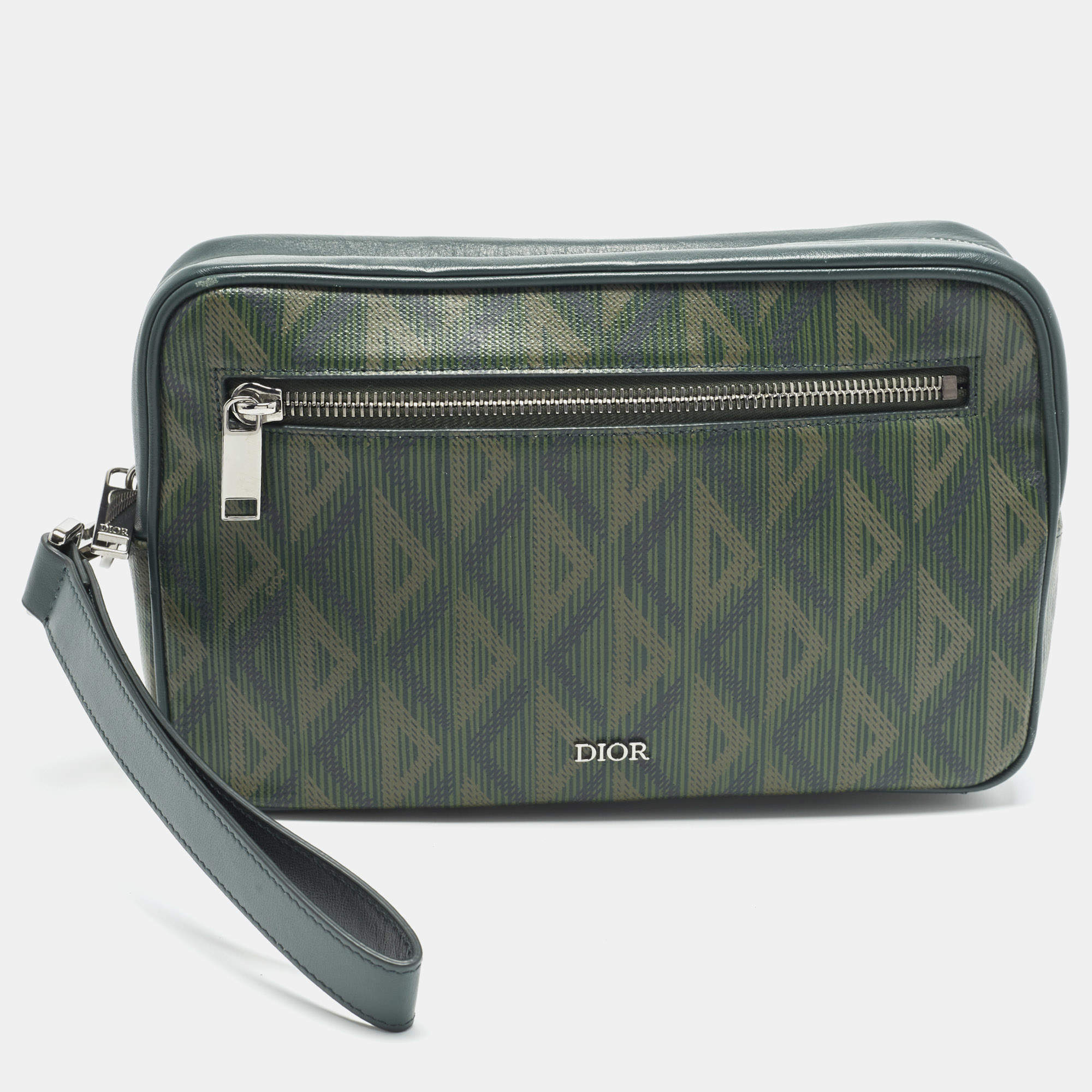 Pre Owned Dior Green CD Diamond Coated Canvas Toiletry Pouch