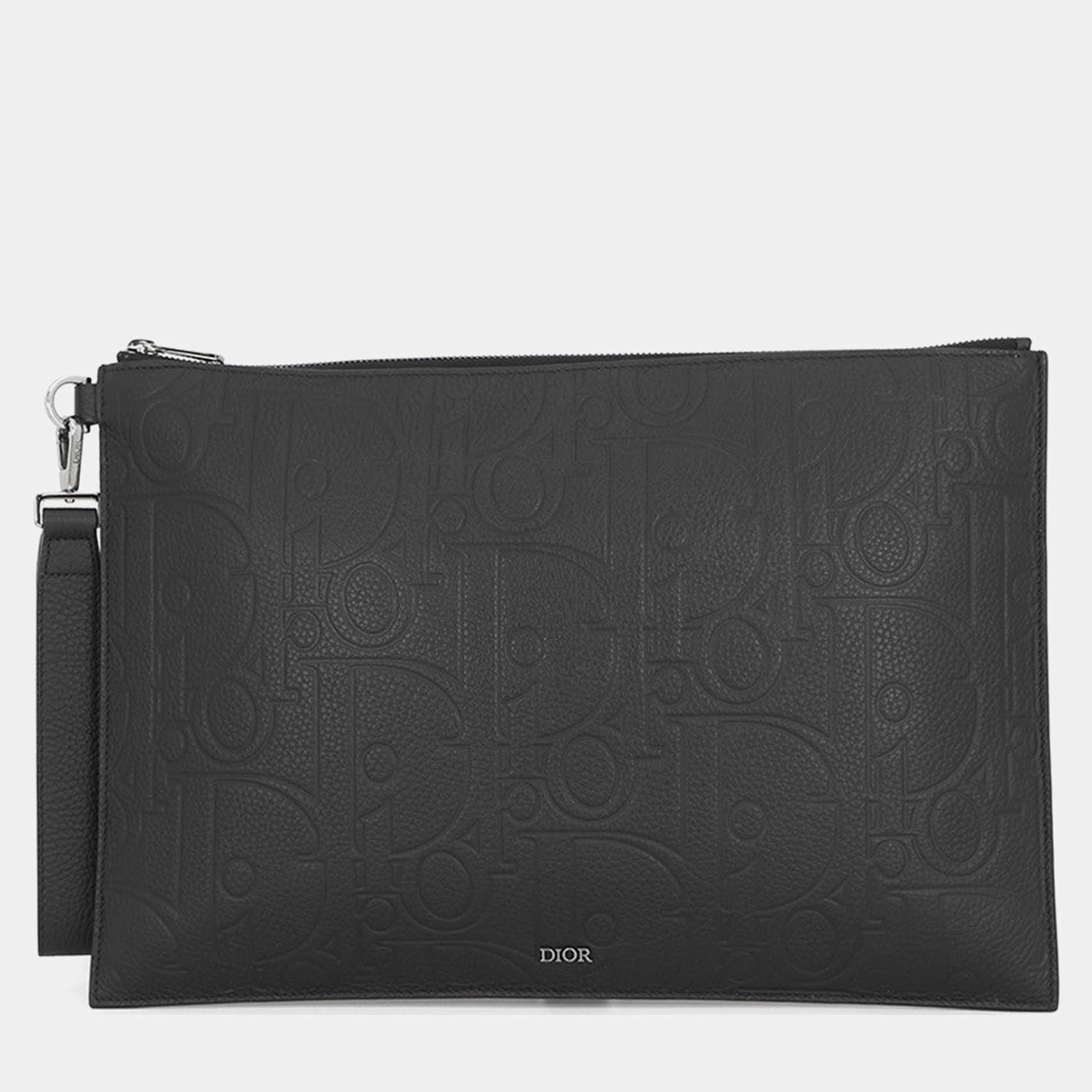 Pre Owned Dior Dior Gravity A4 Pouch Black Calf Leather