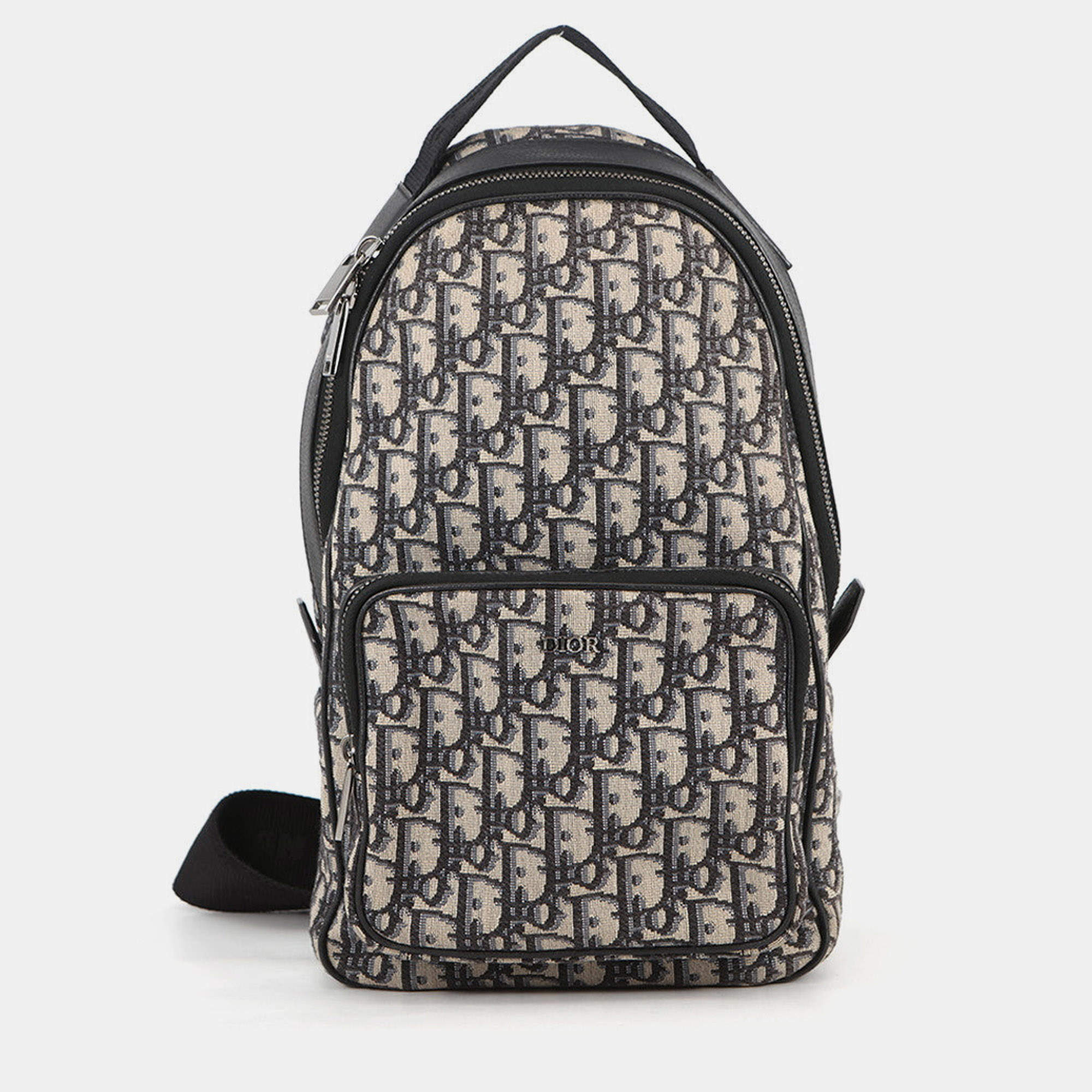 Pre Owned Dior Oblique Sling Bag Navy/Black/Beige Canvas Leather