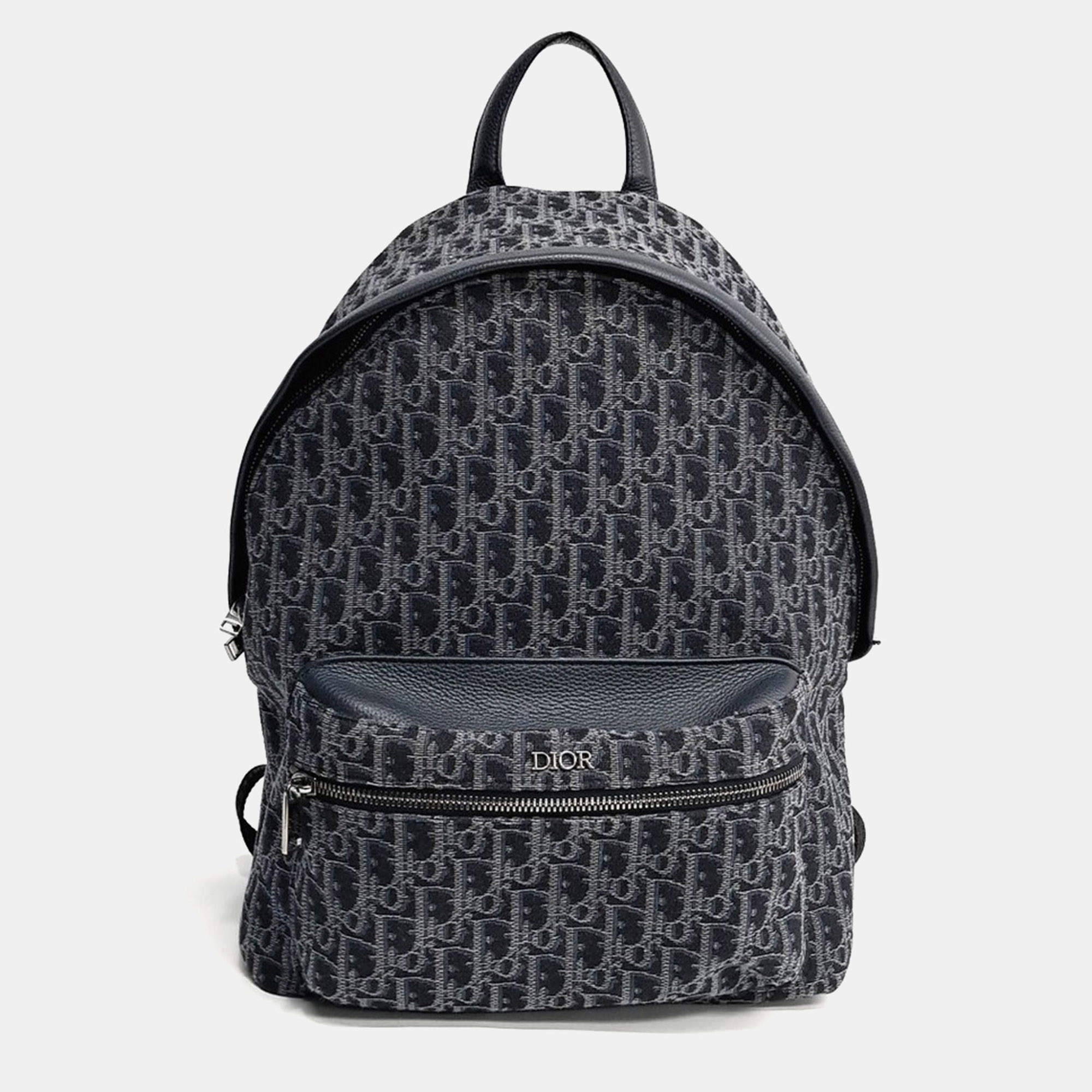 Pre Owned Dior Homme Oblique Navy Blue Fabric Backpack