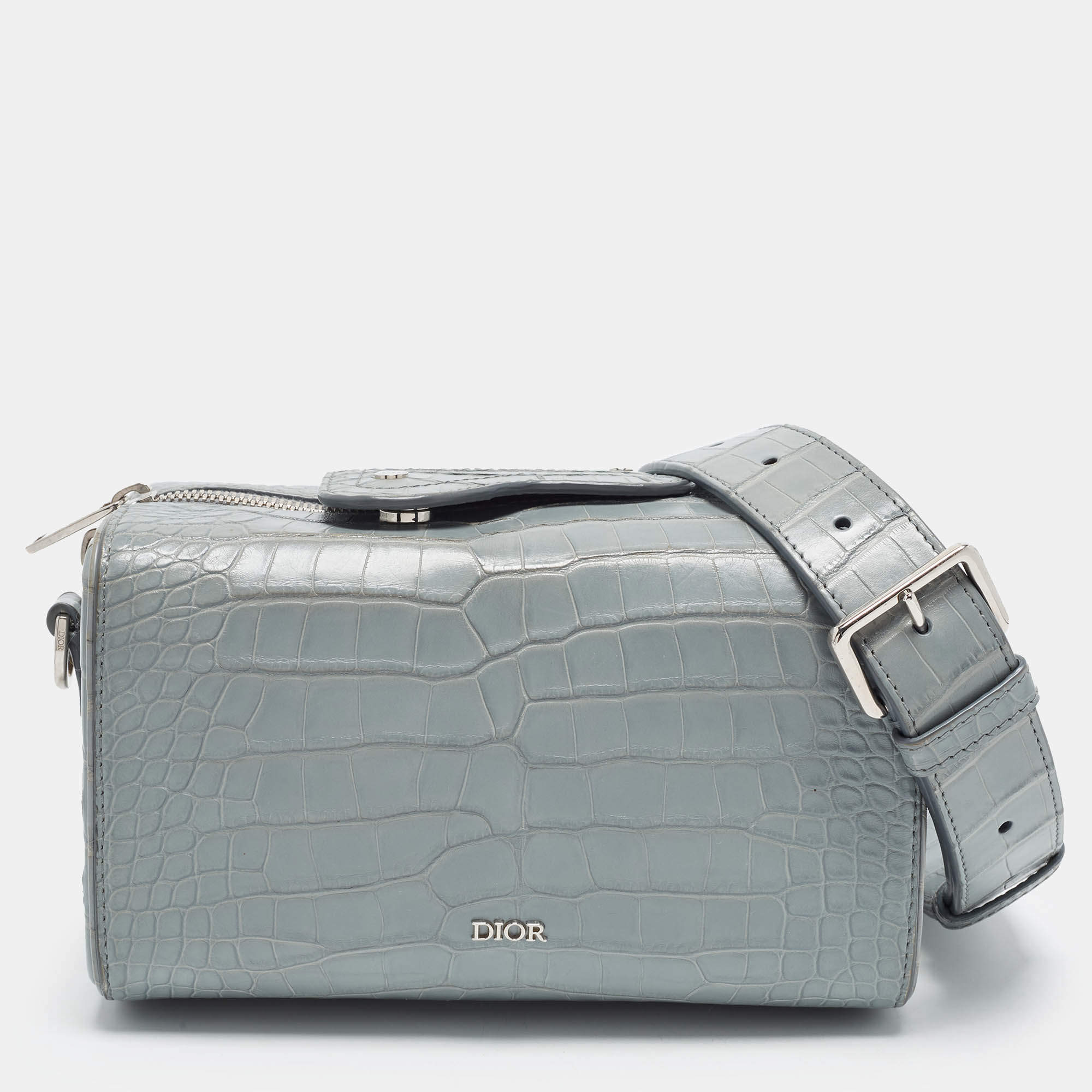 مملوكة مسبقًا Dior Lingot 22 Light Blue Crocodile Crossbody Bag