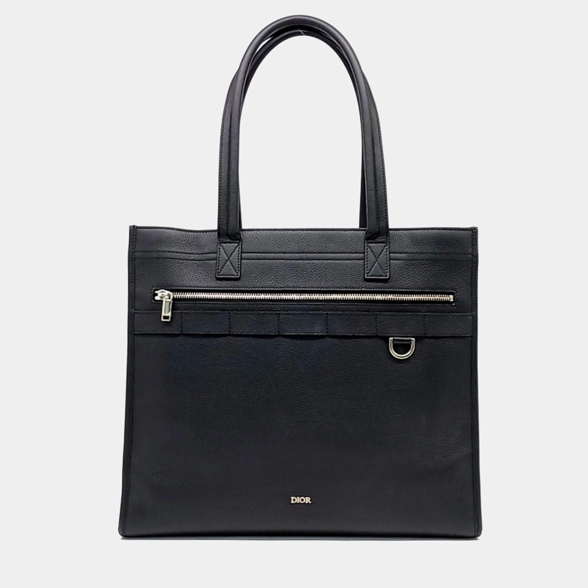 مملوكة مسبقًا Dior Black Leather Homme Safari Tote Bag