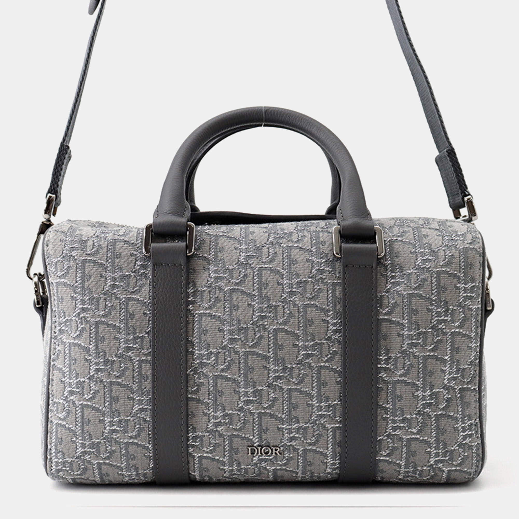Pre Owned Dior Rango 1ADDU114DOS H30Q 26 Gray Dior Oblique Canvas Boston Bag