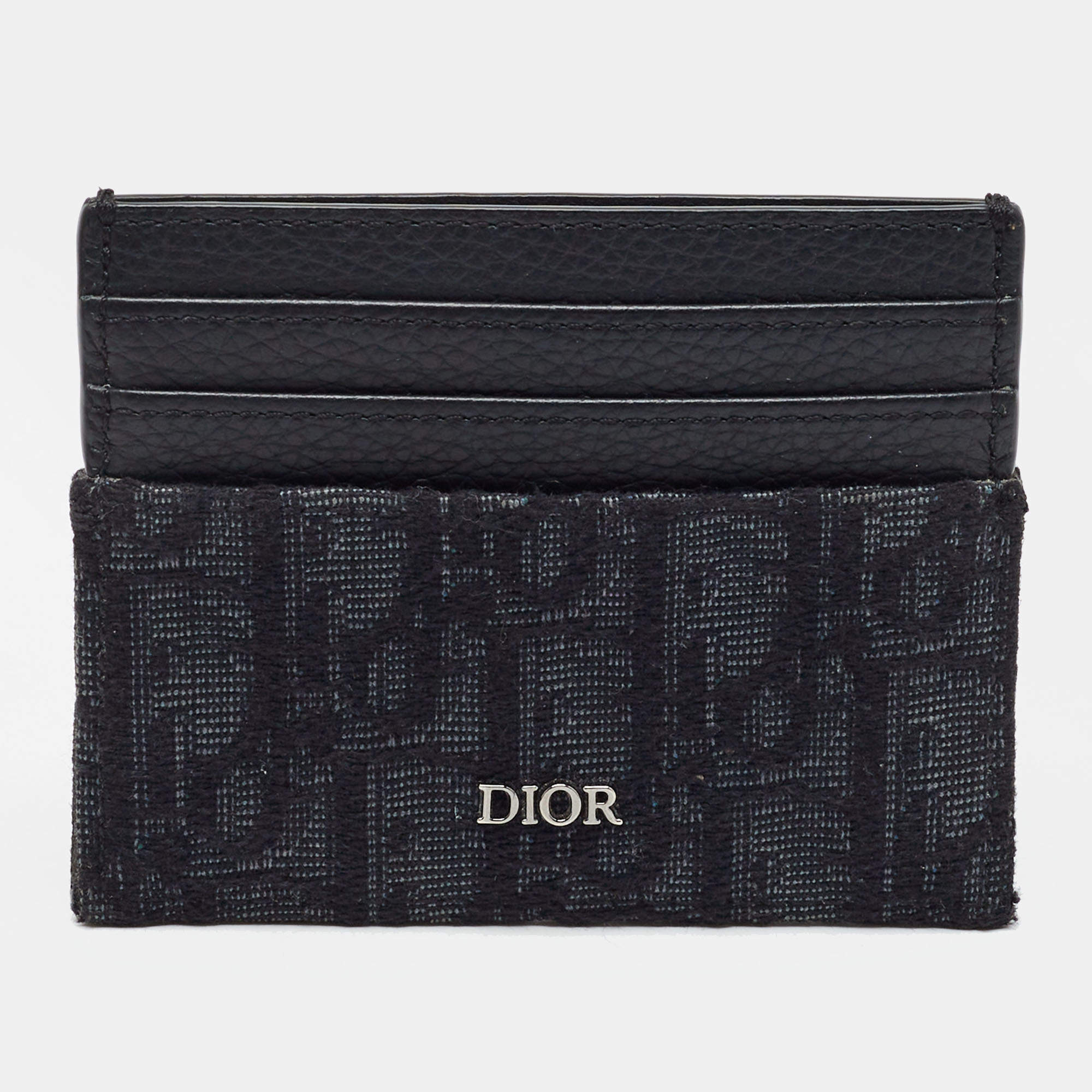 Pre Owned Dior Black Oblique Canvas and Leather Card Holder