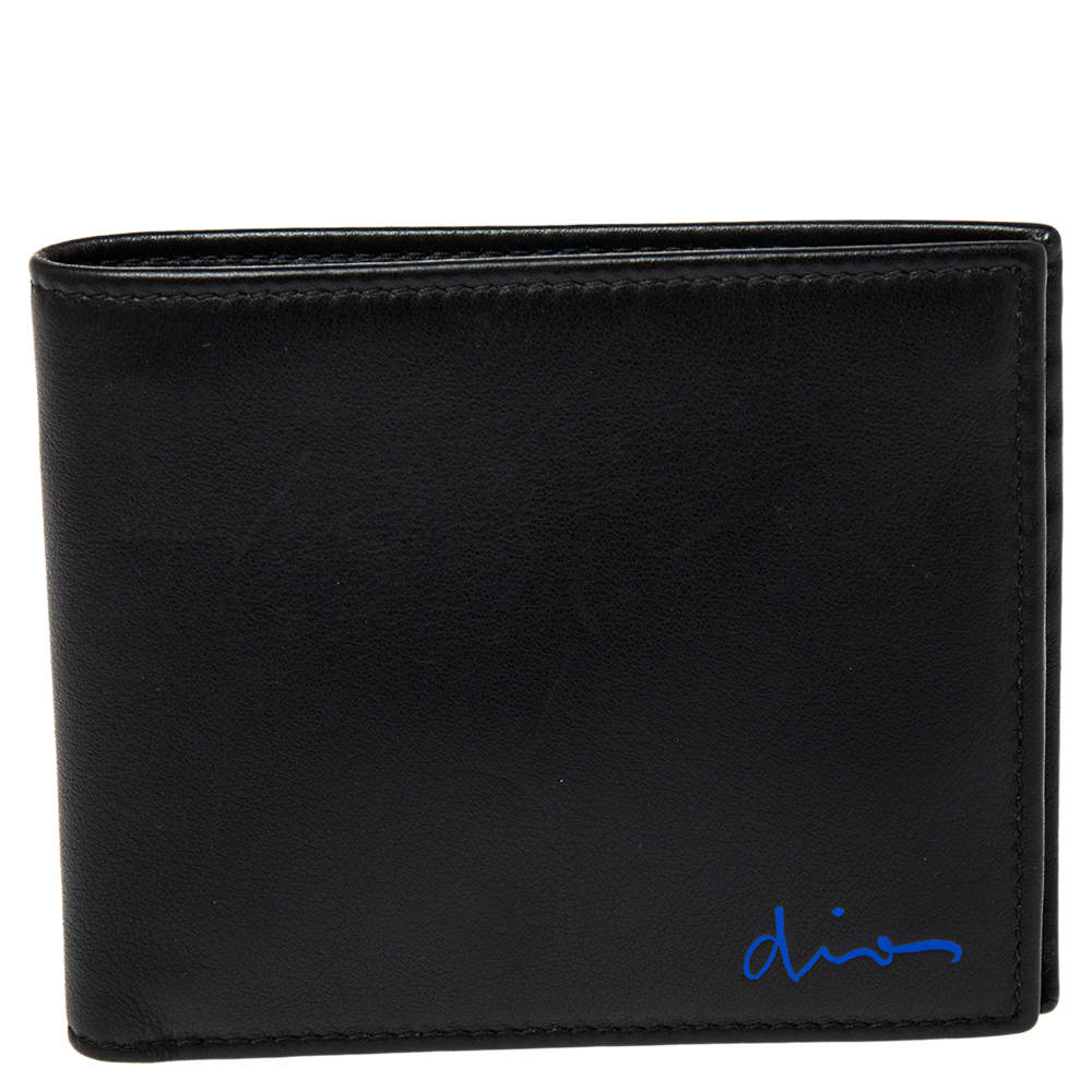 Pre Owned Dior Homme Black Leather Signature Bifold Wallet