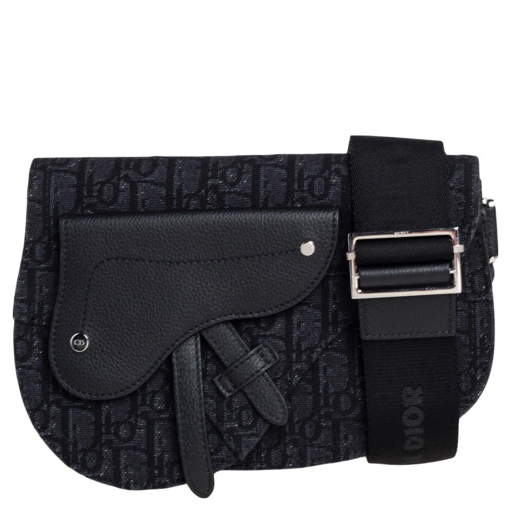 Dior Black Oblique Saddle Messenger Bag Leather Cloth Pony-style calfskin  Cloth ref.935454 - Joli Closet