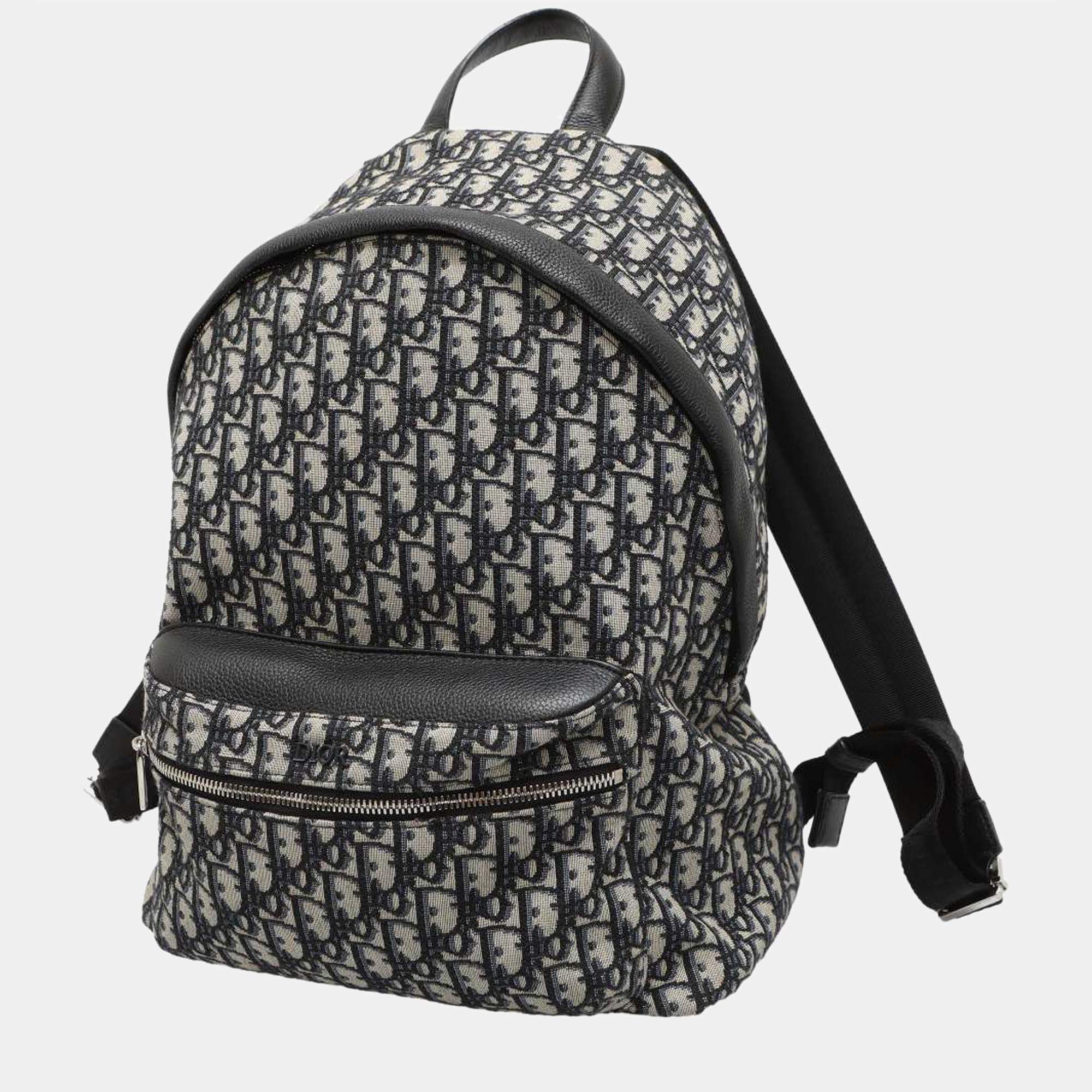 Dior Black/Beige Canvas Leather Oblique Rider Backpack 