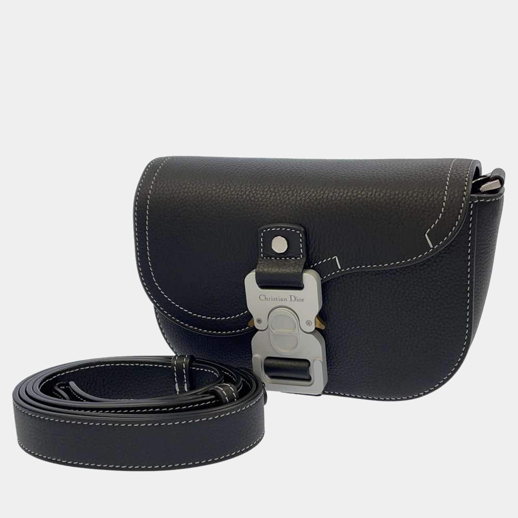 Pre Owned Dior Black Leather Saddle Pouch
