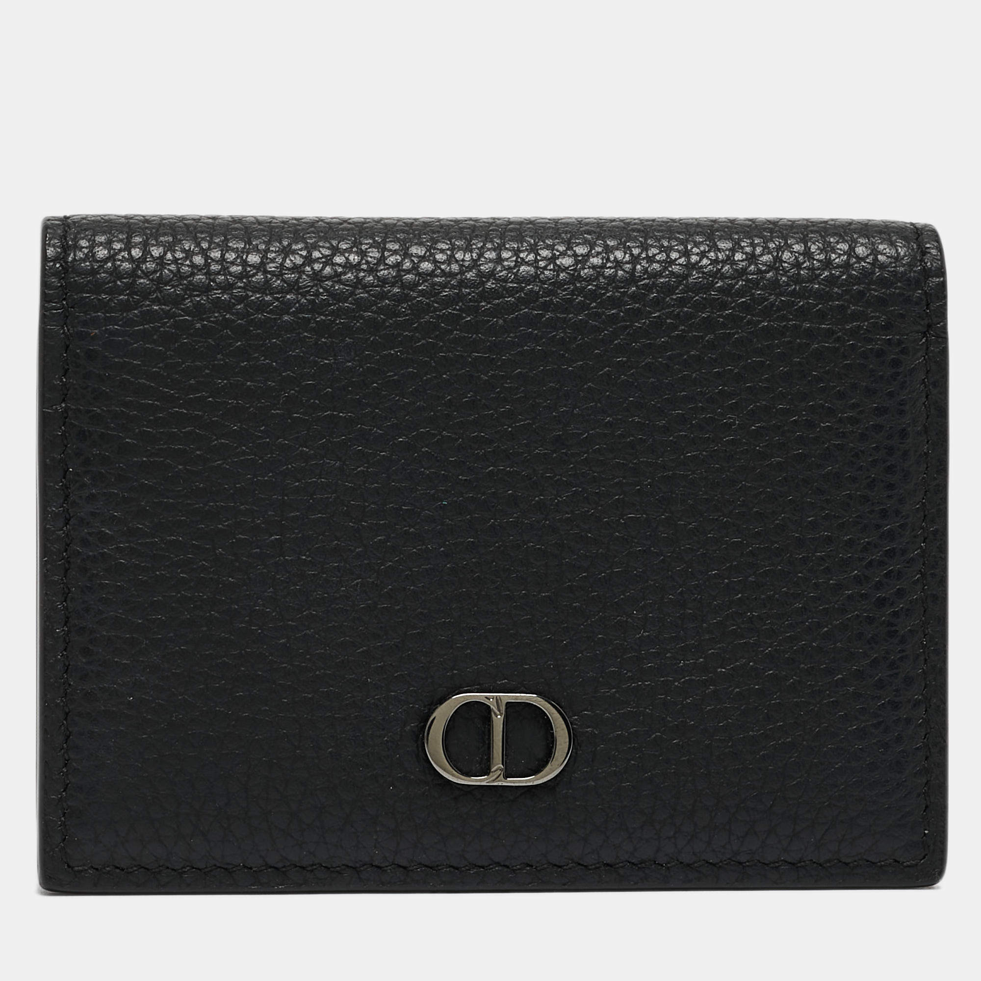 Dior Black Grained Leather Bifold Card Holder