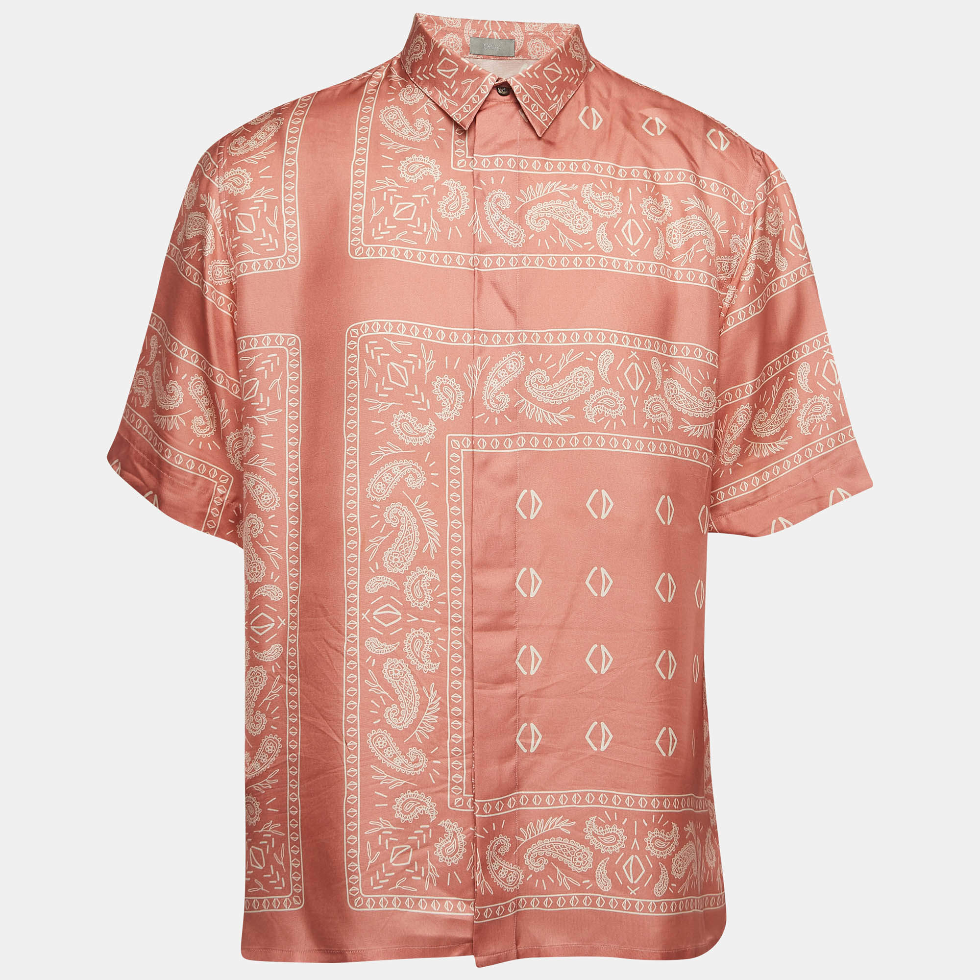 Dior Pink Printed Silk Buttoned Up Shirt XL