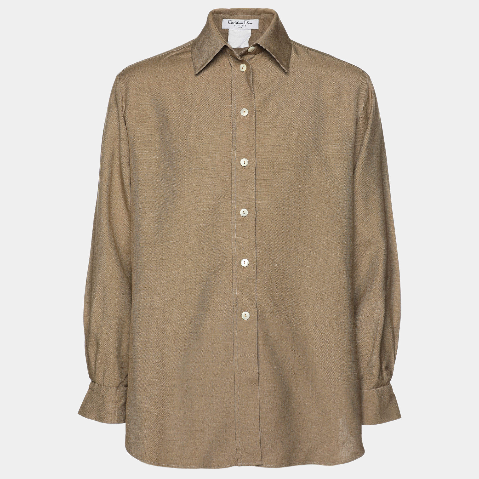 Dior Brown Linen Button Front Shirt L
