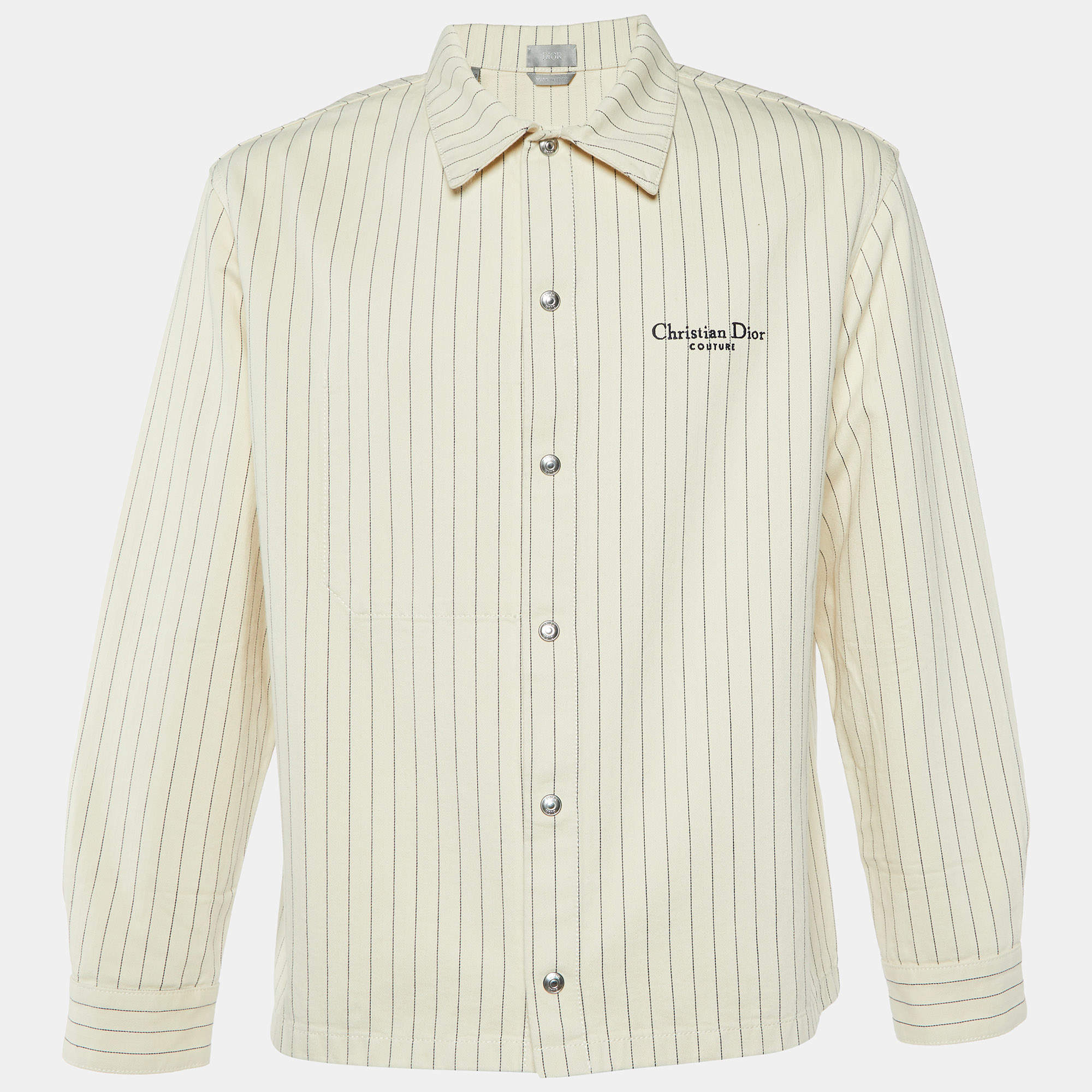 Pre Owned Dior Homme Cream Striped Cotton Button Front Jacket L