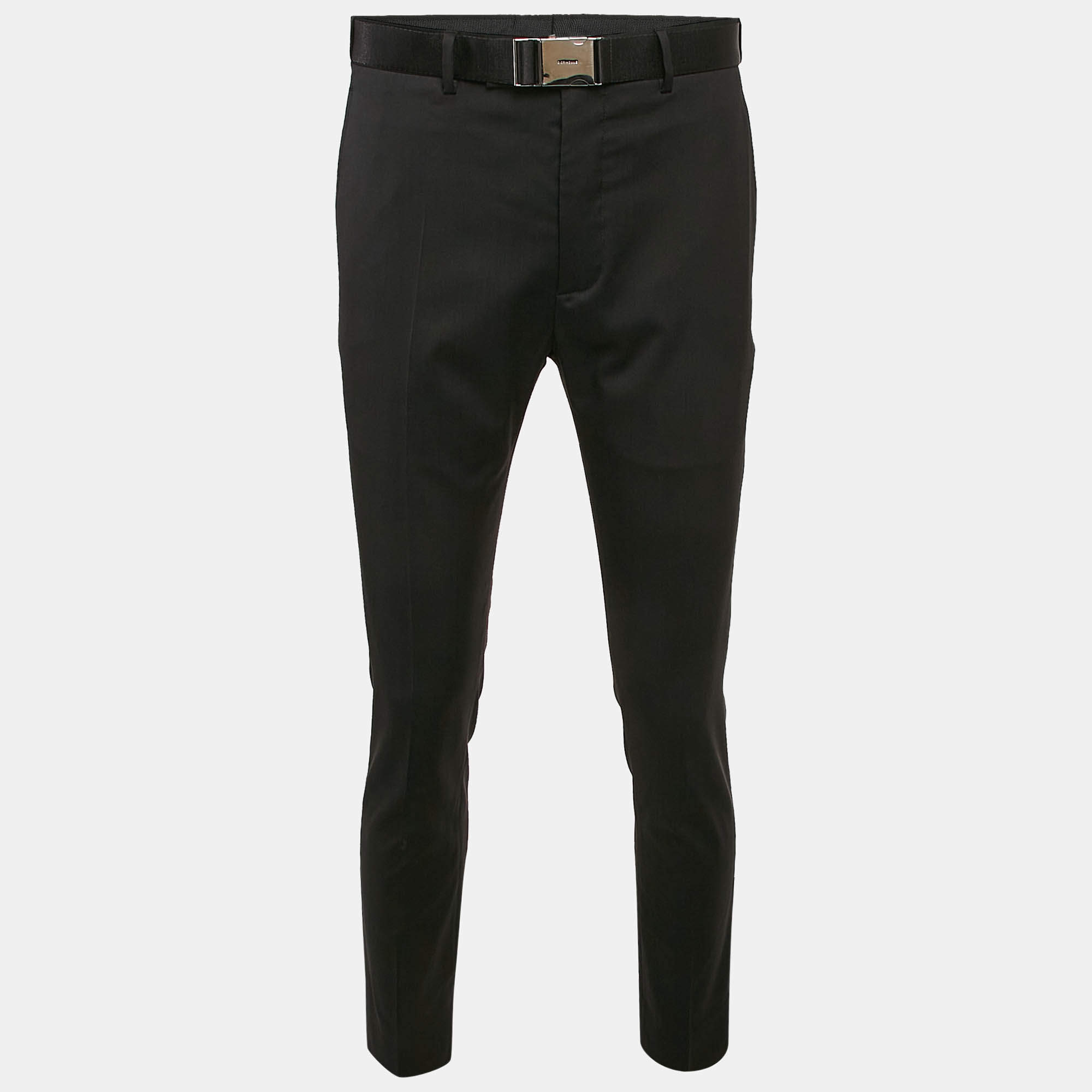 Dior Black Wool Belted Trousers M