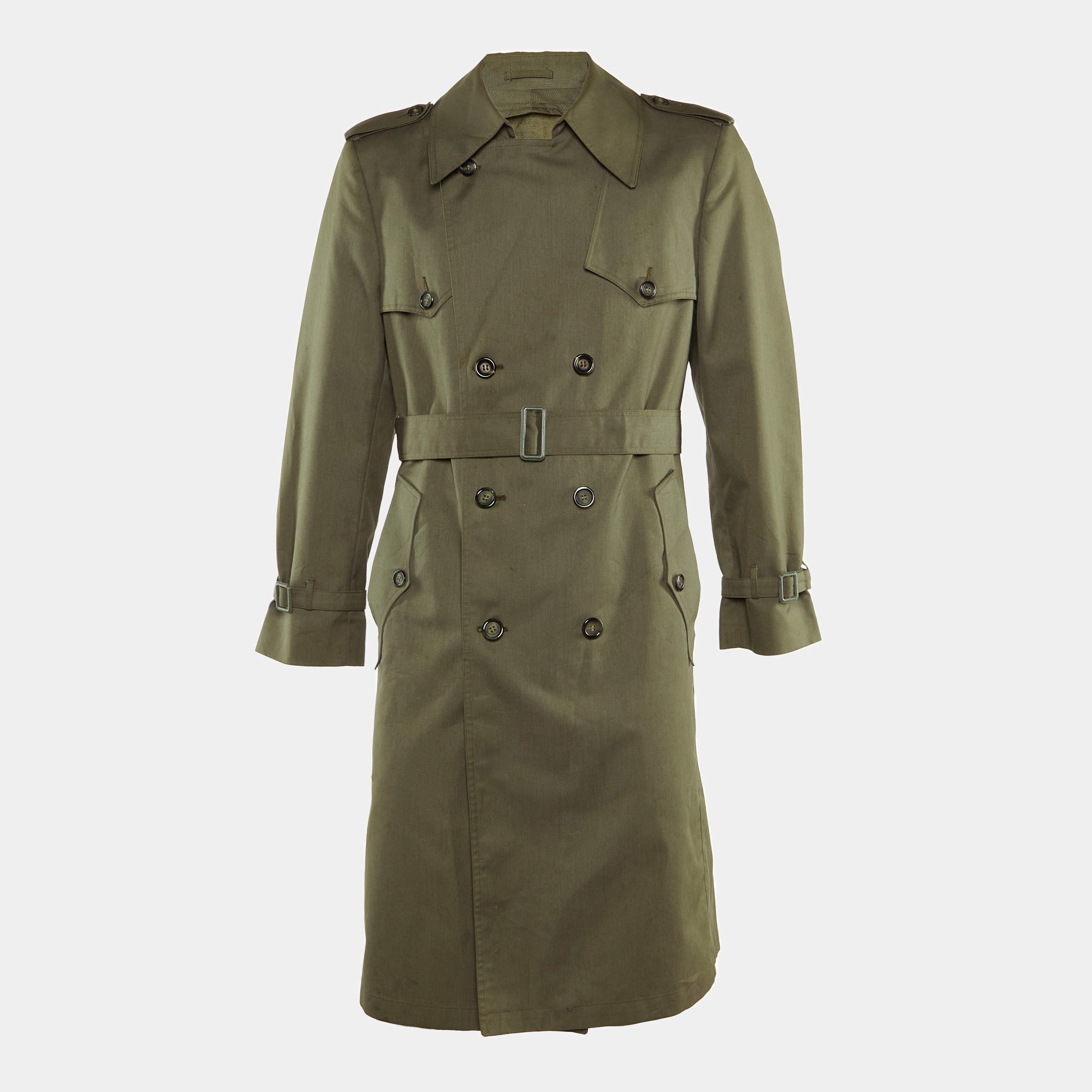 Christian Dior Vintage Khaki Green Cotton Blend Long Coat S 