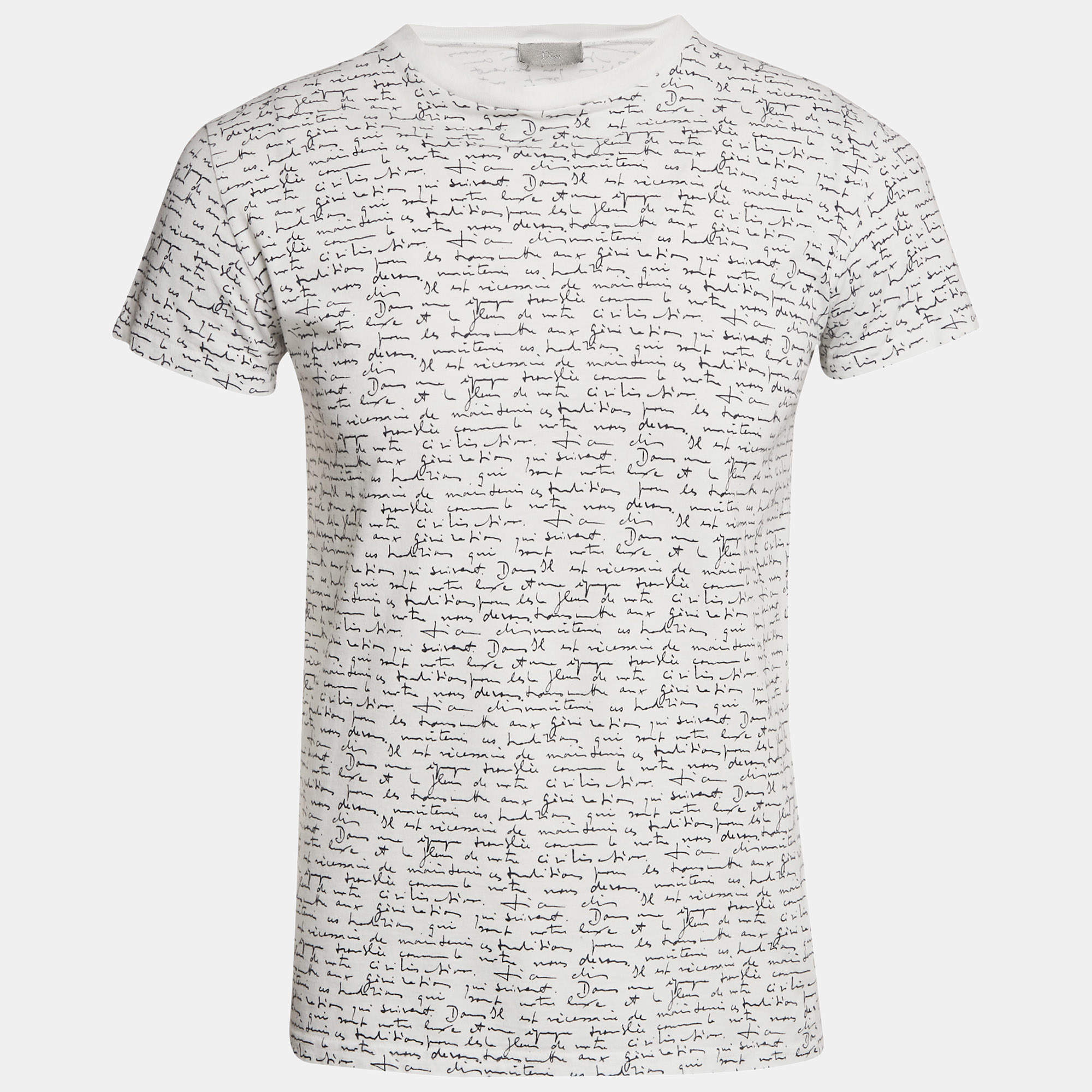 Dior White Print Cotton Round Neck T-Shirt XS