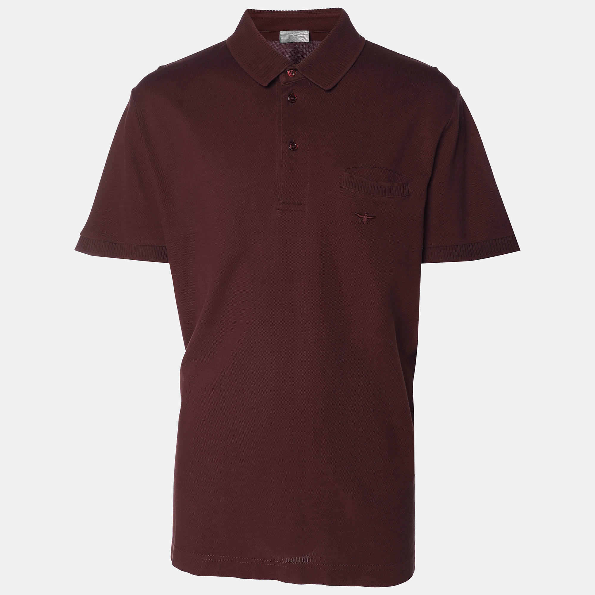 Dior Burgundy Jersey Front Pocket Polo T-Shirt XXL