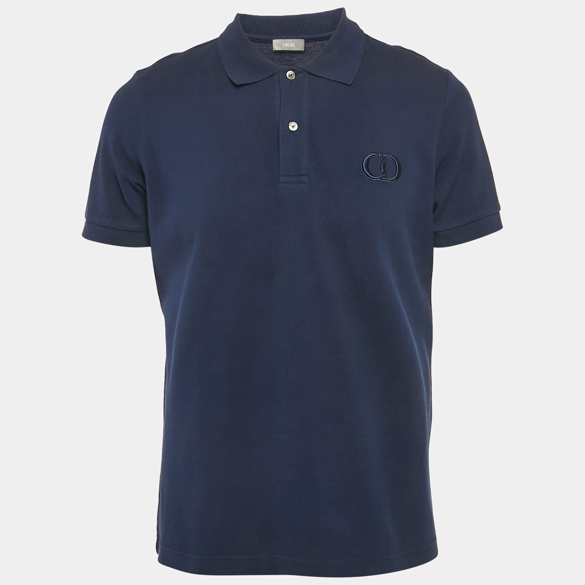Dior Navy Blue Cotton Pique Embroidered Logo Polo T-Shirt L