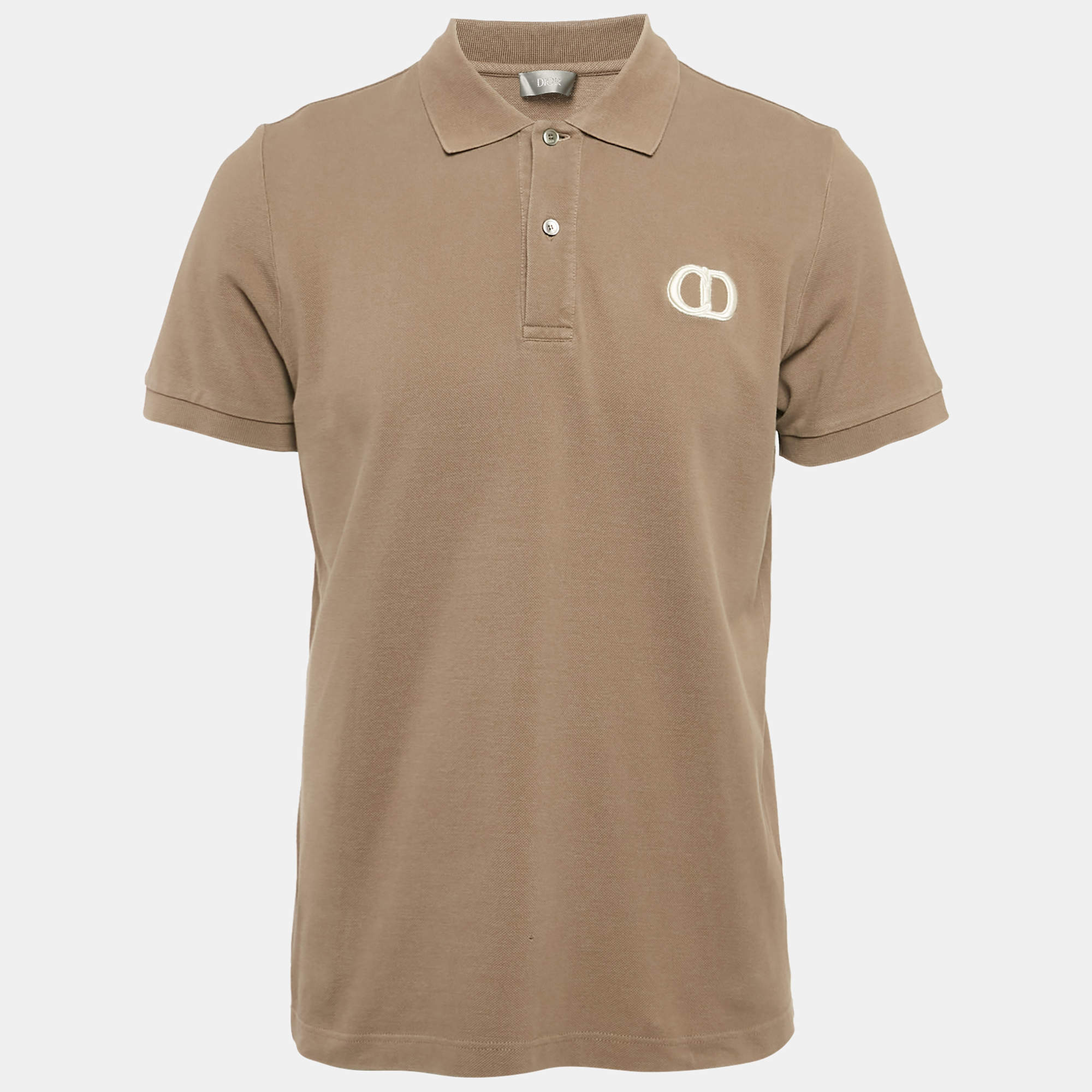Dior Brown Cotton Pique Embroidered Logo Polo T-Shirt L