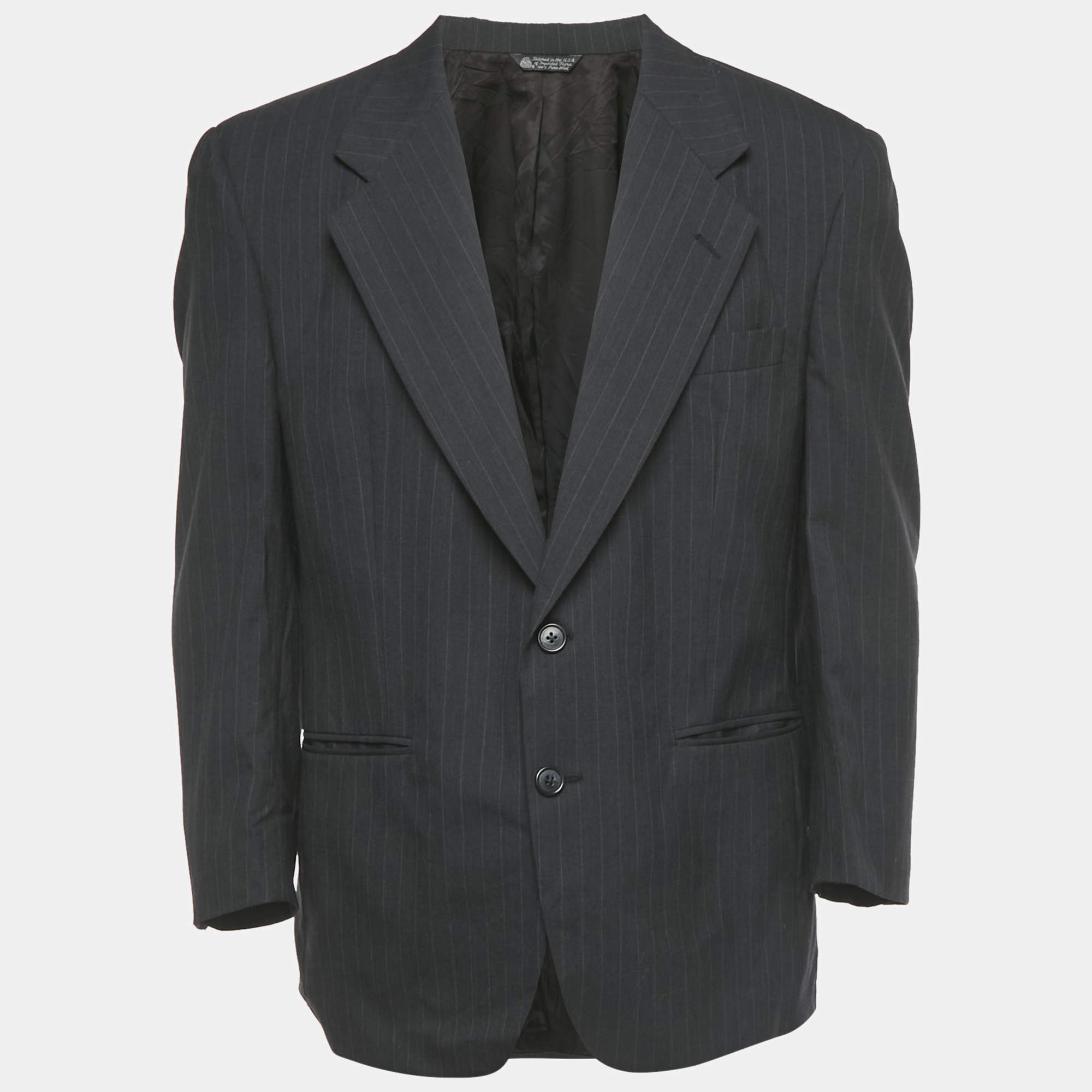 Pre Owned Christian Dior Monsieur Vintage Grey Pinstripe Wool Tailored Blazer XL