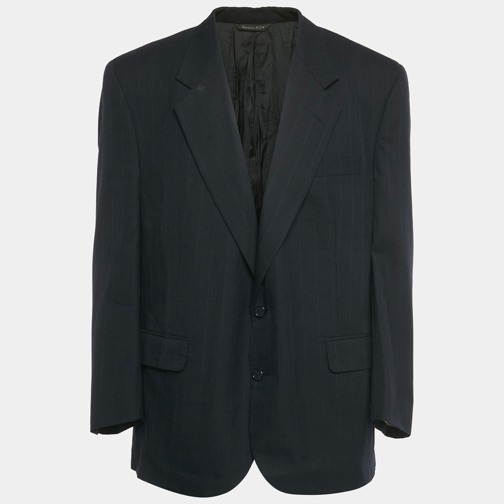 Pre Owned Christian Dior Le Connaisseur Vintage Navy Blue Stripe Wool Blazer 4XL