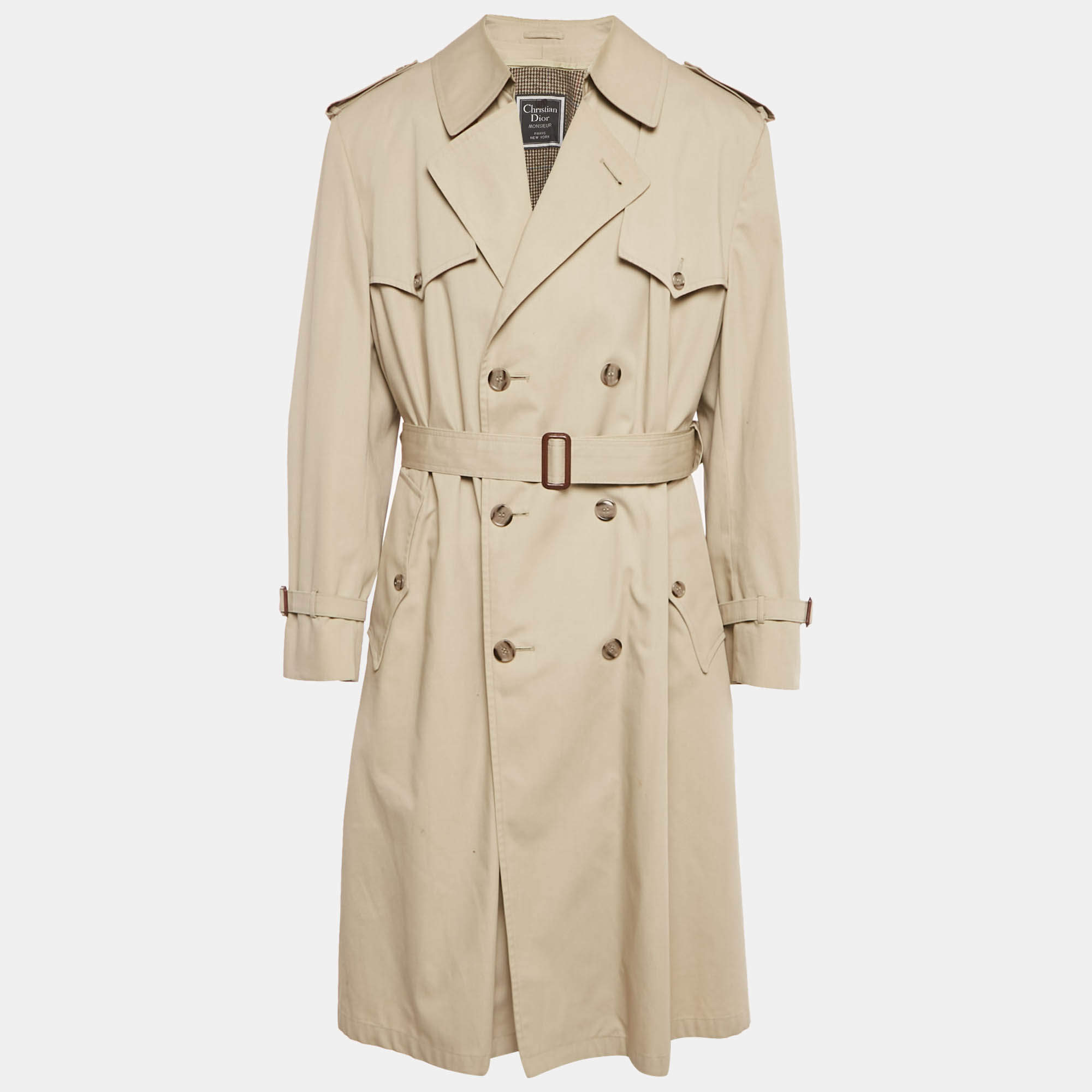 Pre Owned Christian Dior Monsieur Beige Wool Blend Trench Coat S