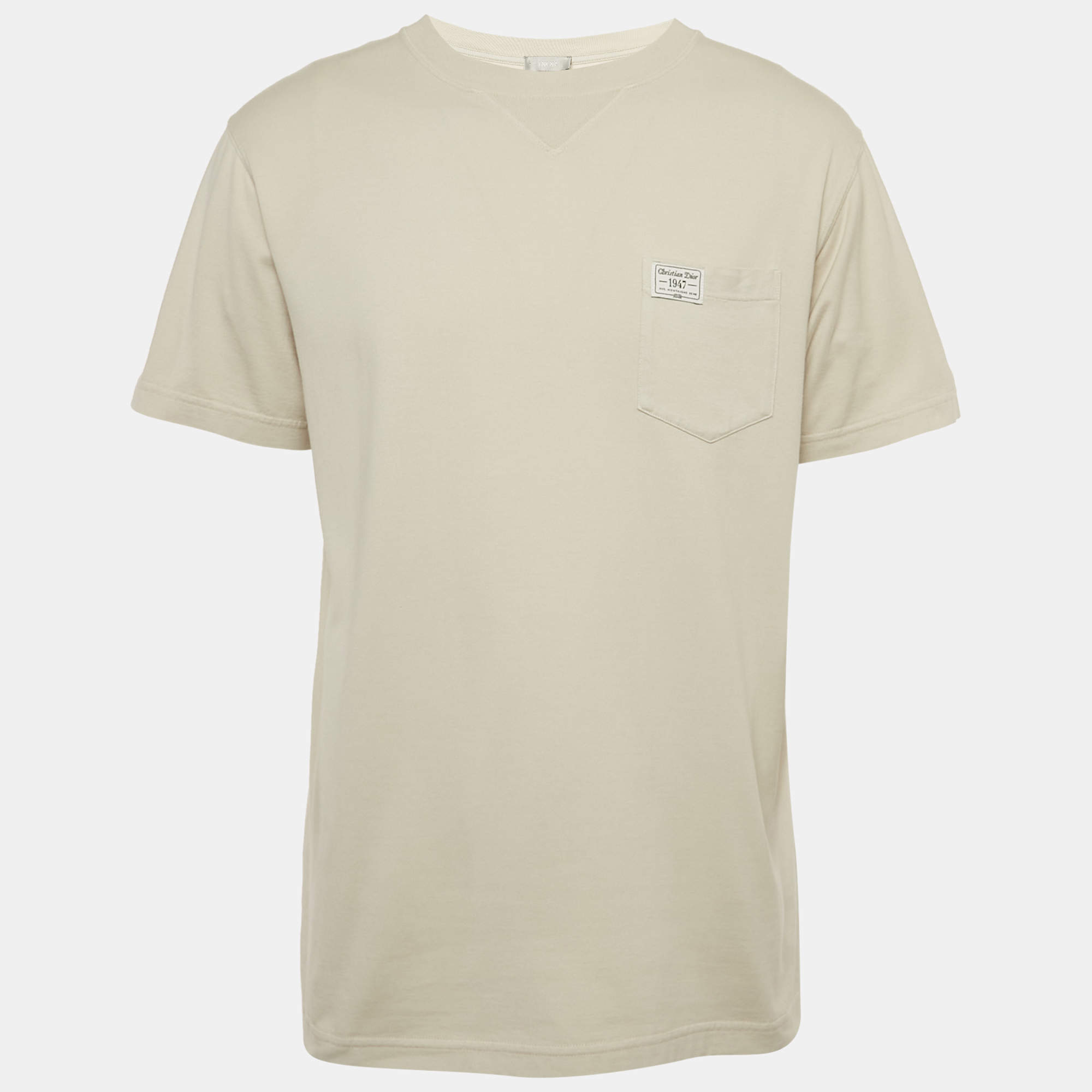 Pre Owned Dior Homme Beige 1947 Logo Embroidered Cotton T-Shirt S