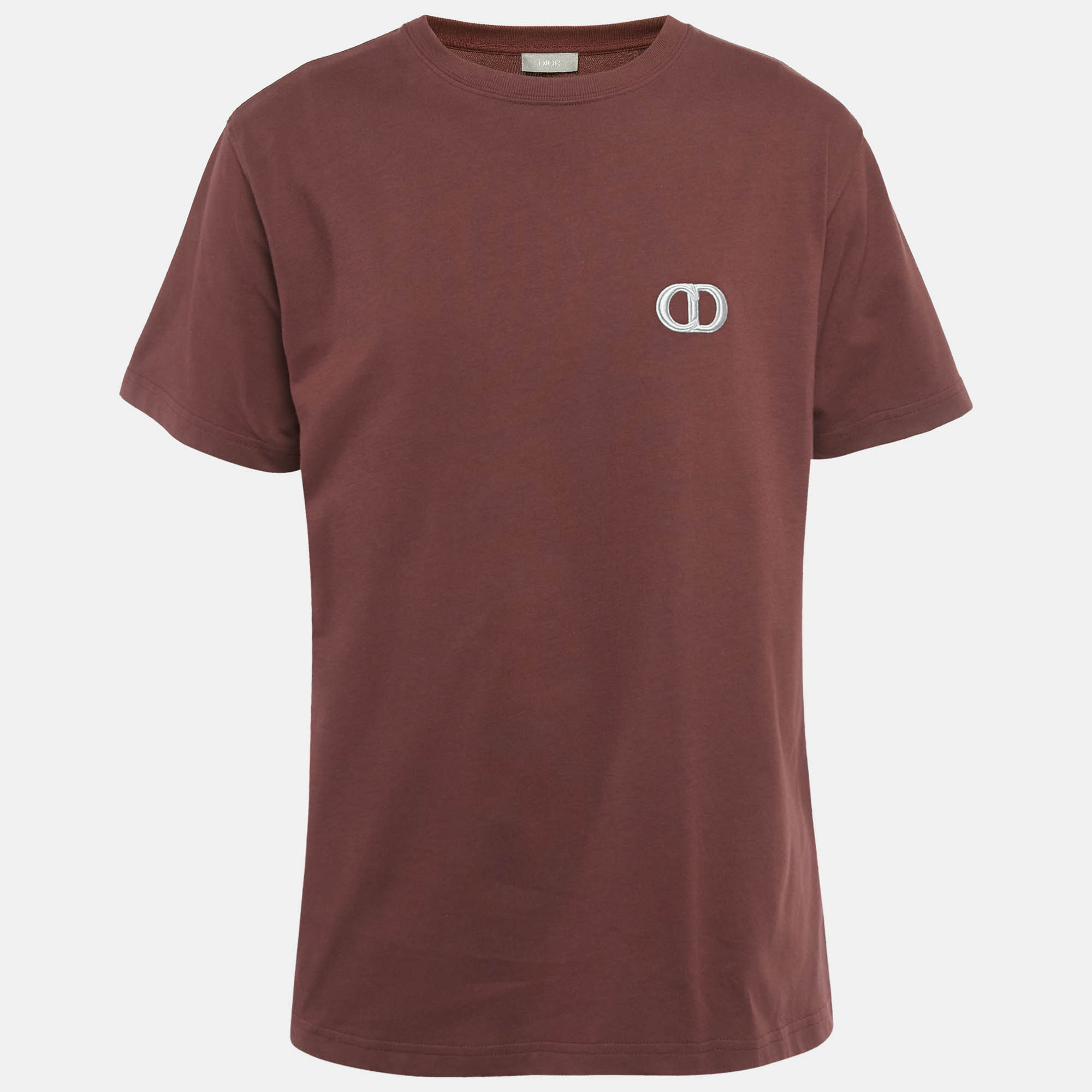 Pre Owned Dior Homme Burgundy CD Icon Embroidered Cotton T-Shirt L