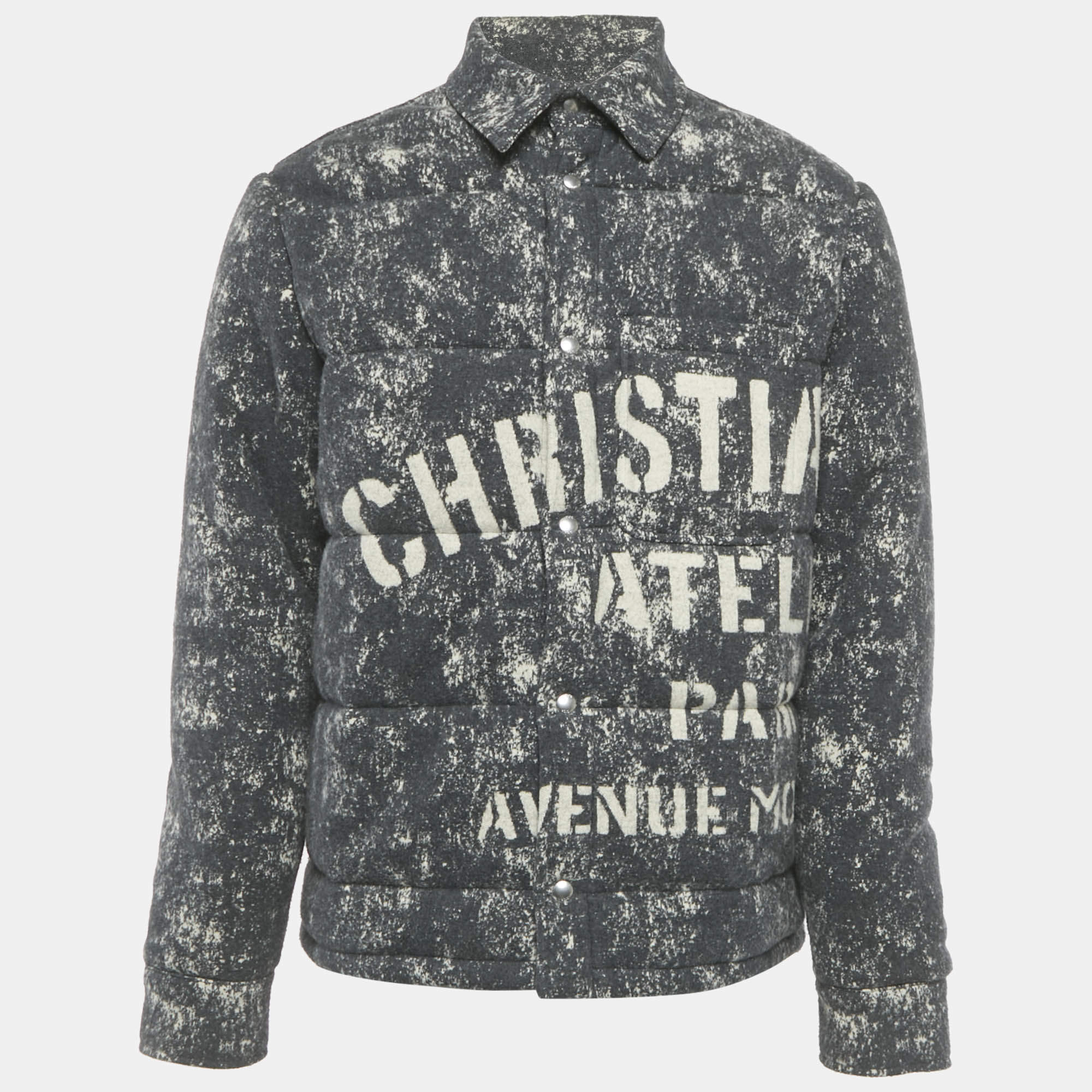 Pre Owned Dior Grey Printed Cotton Spray Paint Effect Oversized Jacket M