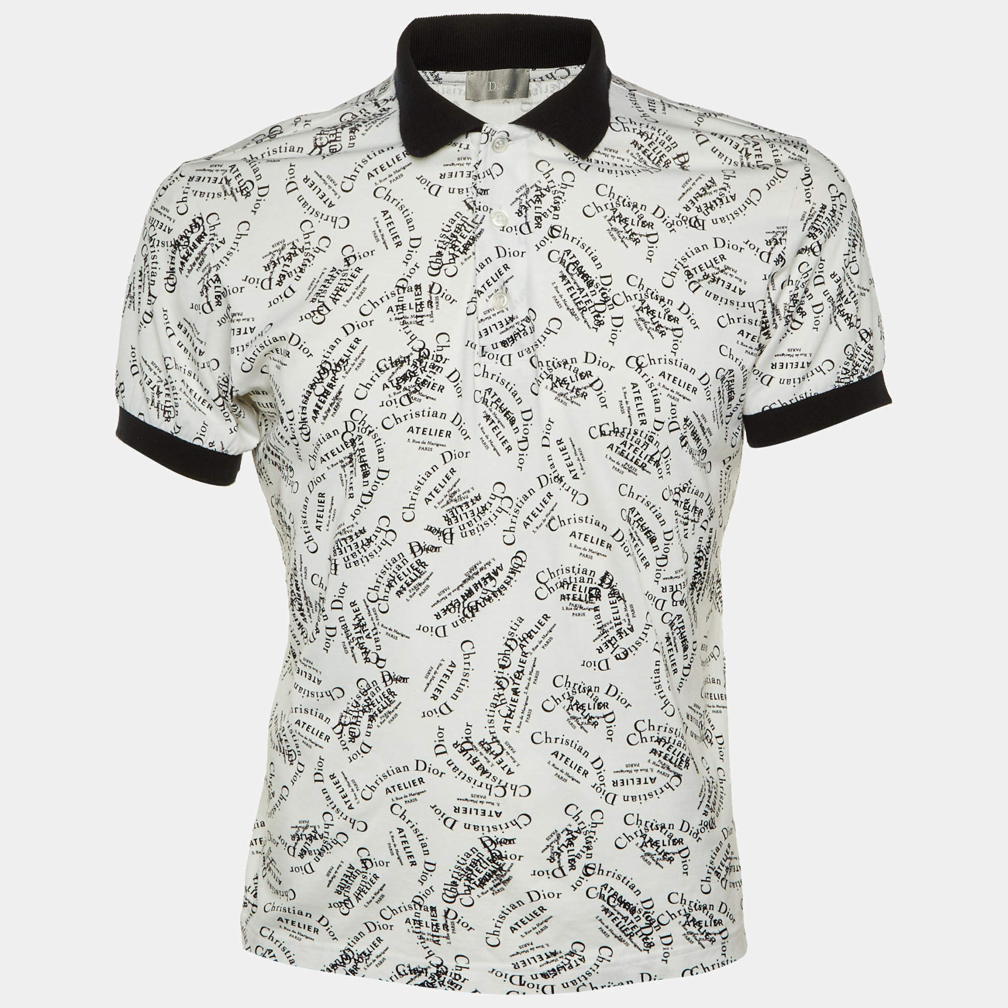 مملوكة مسبقًا Dior Homme White/Black Printed Logo Cotton Knit Collar Polo T-Shirt M