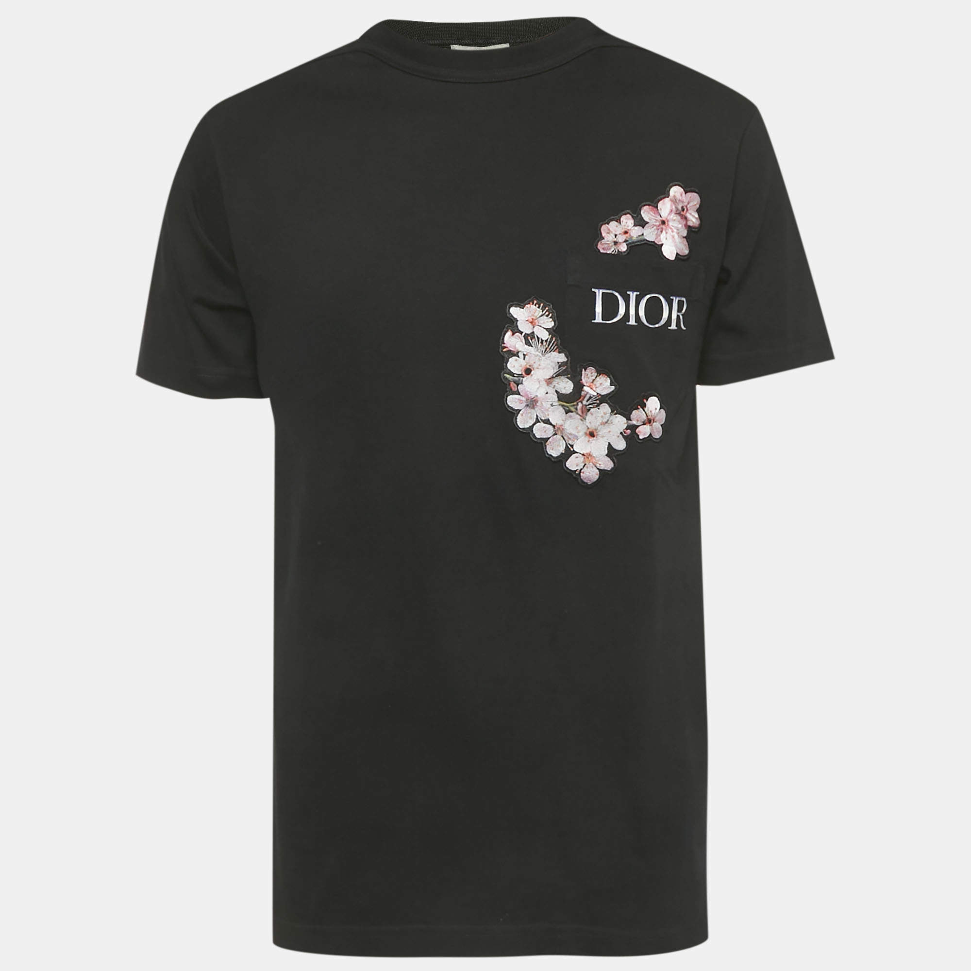 Pre Owned Dior X Hajime Sorayama Black Logo Embroidered Cotton Flower Patch T-Shirt XS