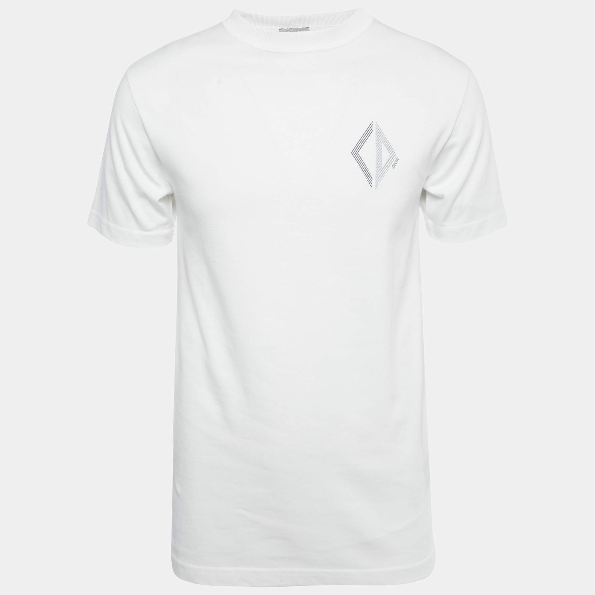 Pre Owned Dior Homme White CD Diamond Embroidered Cotton T-Shirt XXS