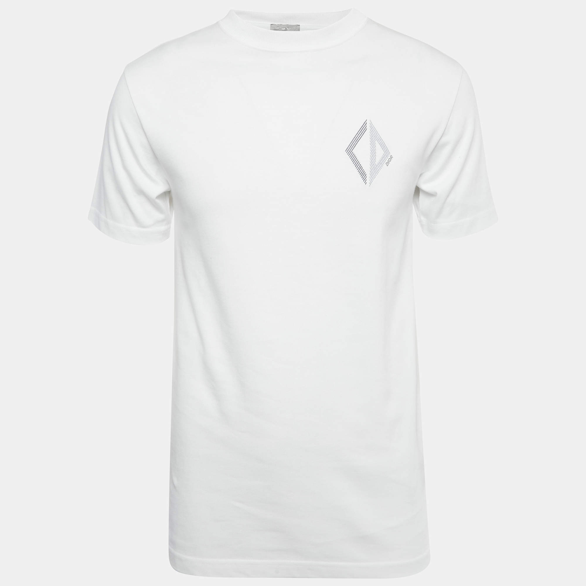Pre Owned Dior Homme White CD Diamond Embroidered Cotton T-Shirt XXS