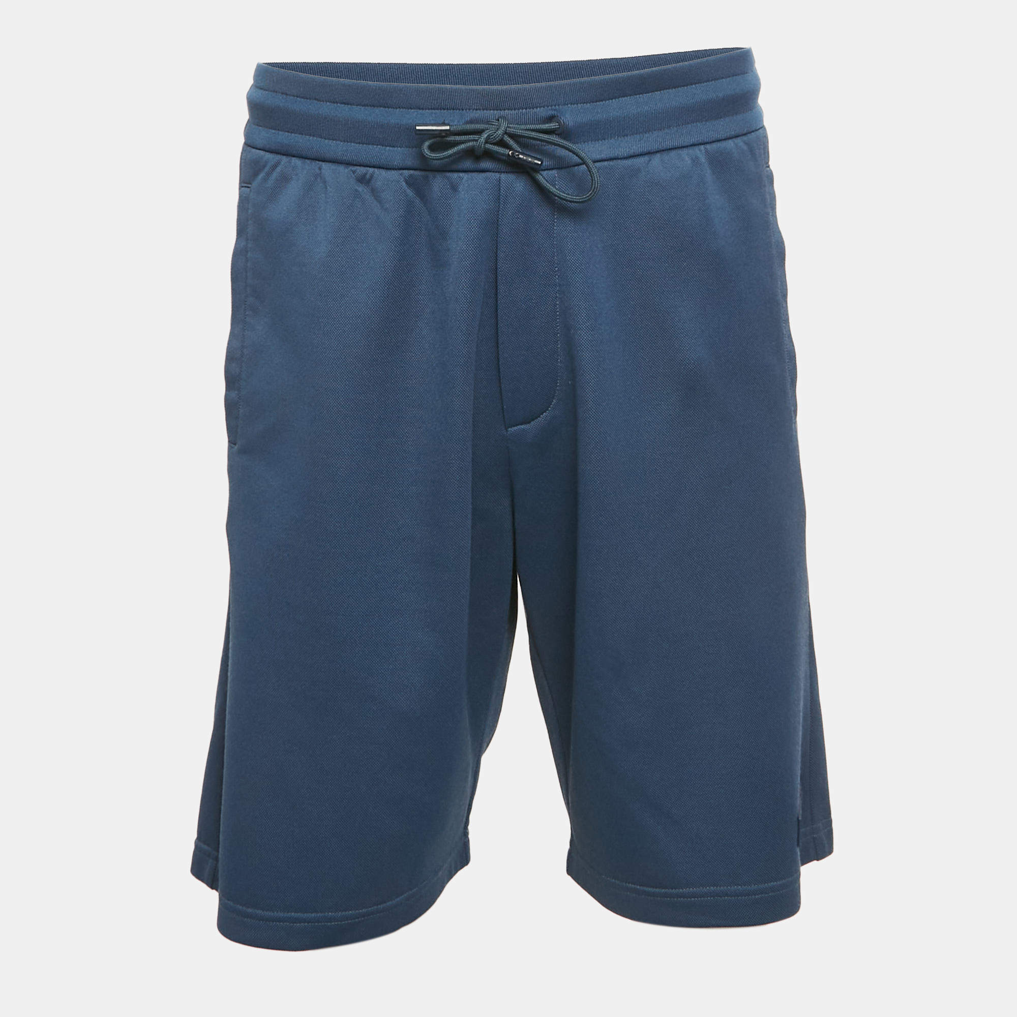 Pre Owned Dior Homme Blue Crepe Logo Applique Shorts XL