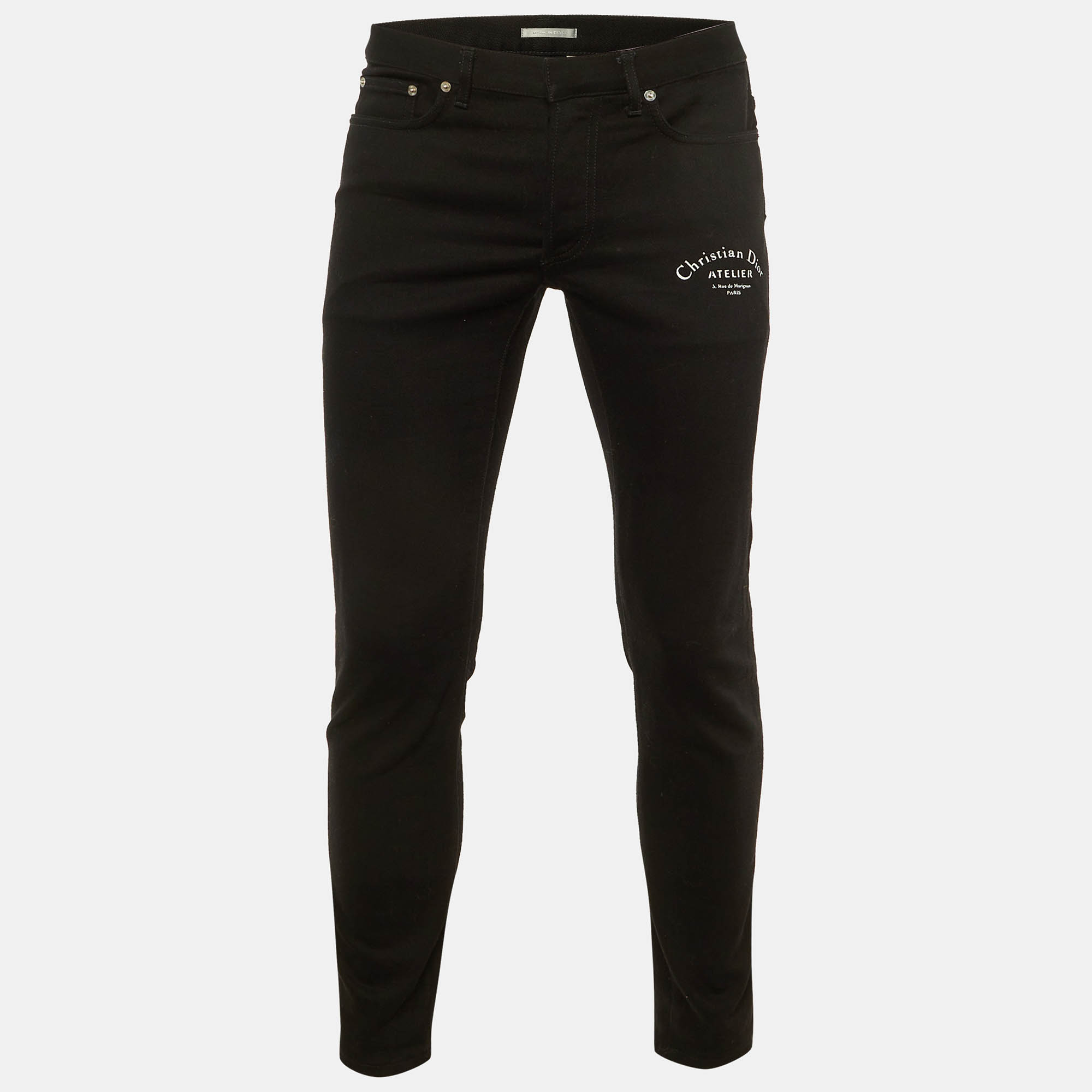Pre Owned Dior Black Logo Atelier Print Denim Jeans S Waist 32"