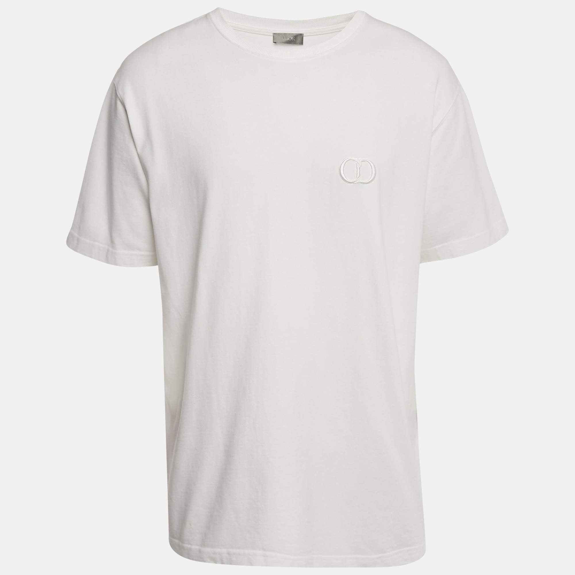 Pre Owned Dior Homme White CD Embroidered Cotton T-Shirt XL