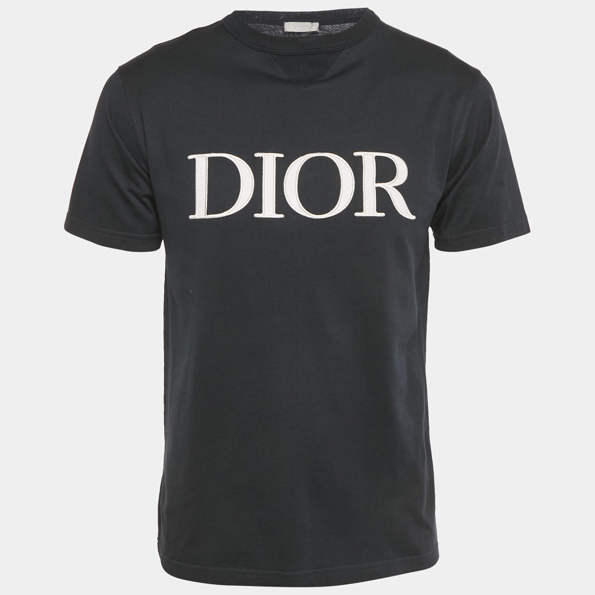 Pre Owned Dior Homme Black Logo Embroidered Cotton T- Shirt XS