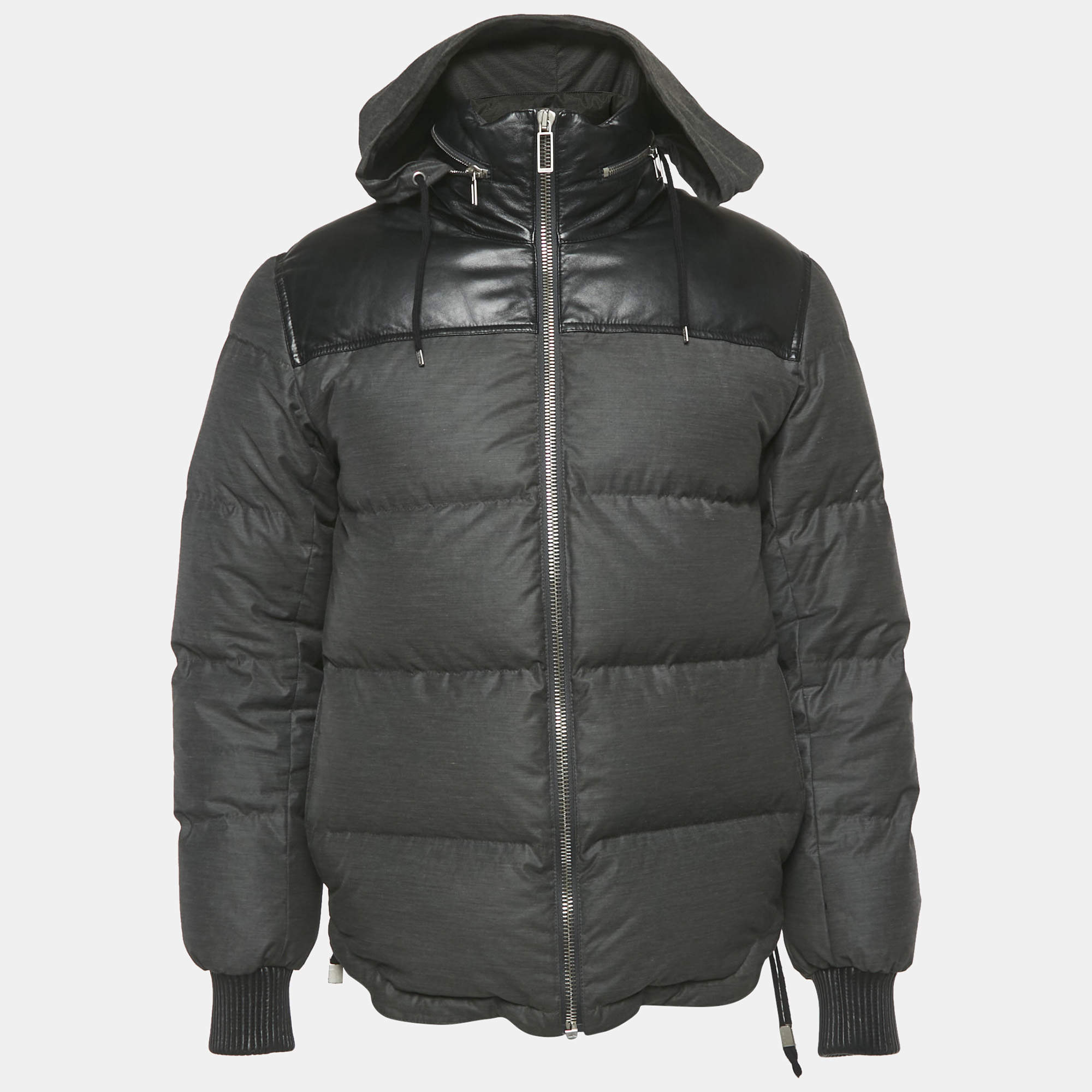 مملوكة مسبقًا Dior Homme Grey Nylon Leather Trim Down Jacket M