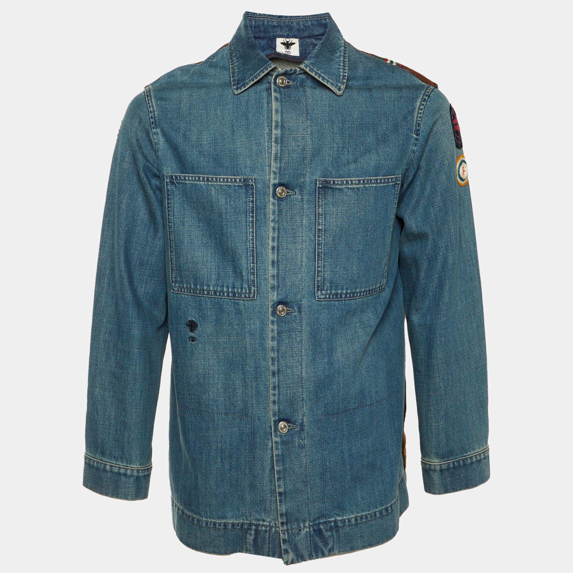 Pre Owned Dior Blue Embroidered Denim Jacket M