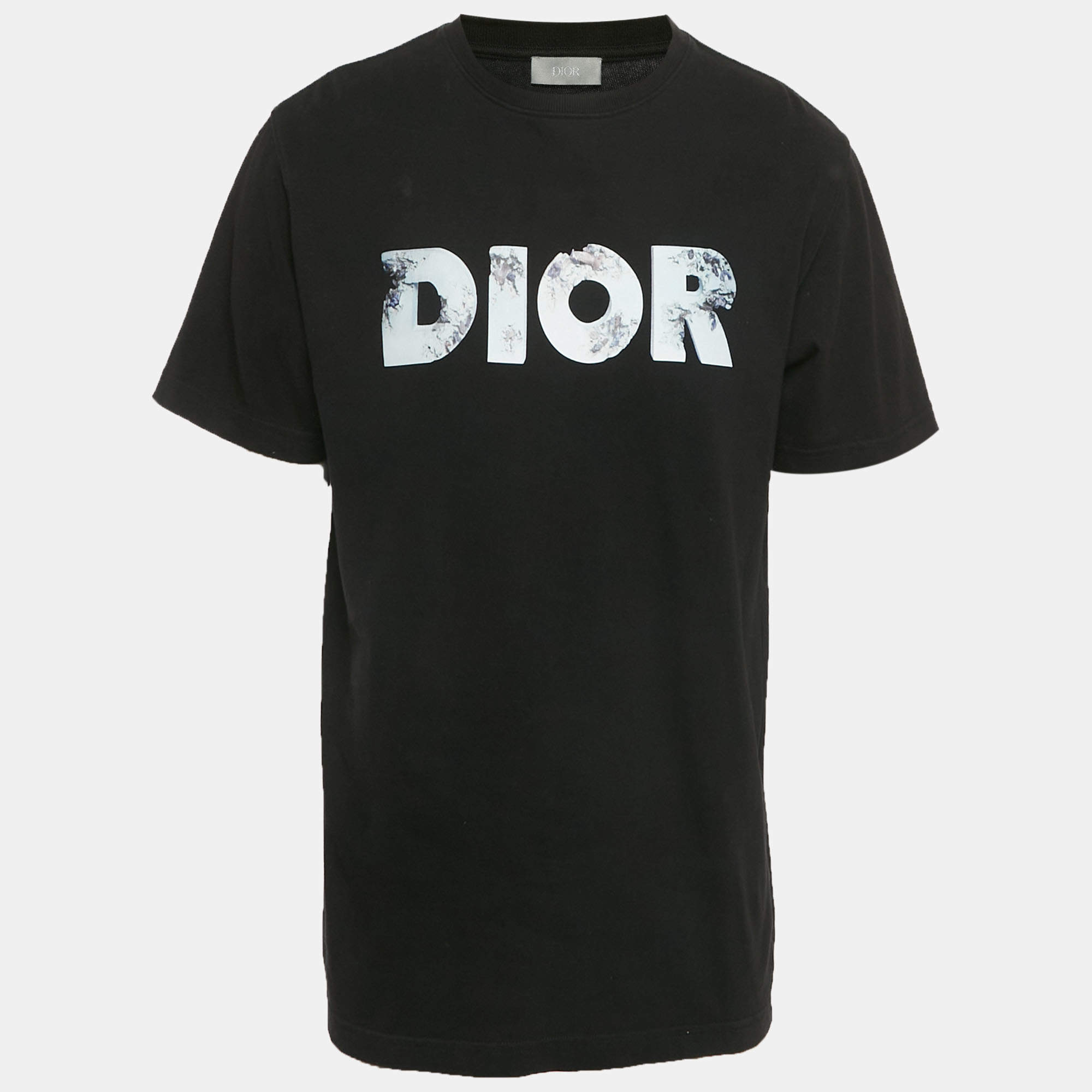 Pre Owned تي شيرت ديور هوم قطن أسود بشعار مطبوع مقاس متوسط (ميديوم)