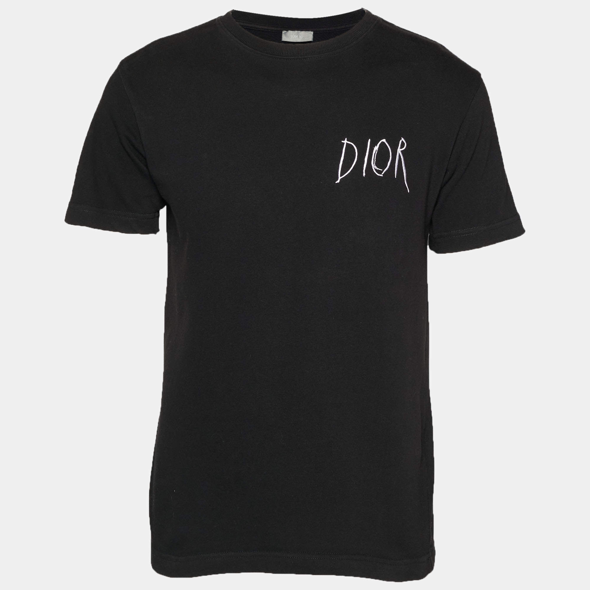 Pre Owned Dior Homme Black Cotton Knit Logo Embroidered T-Shirt XXS
