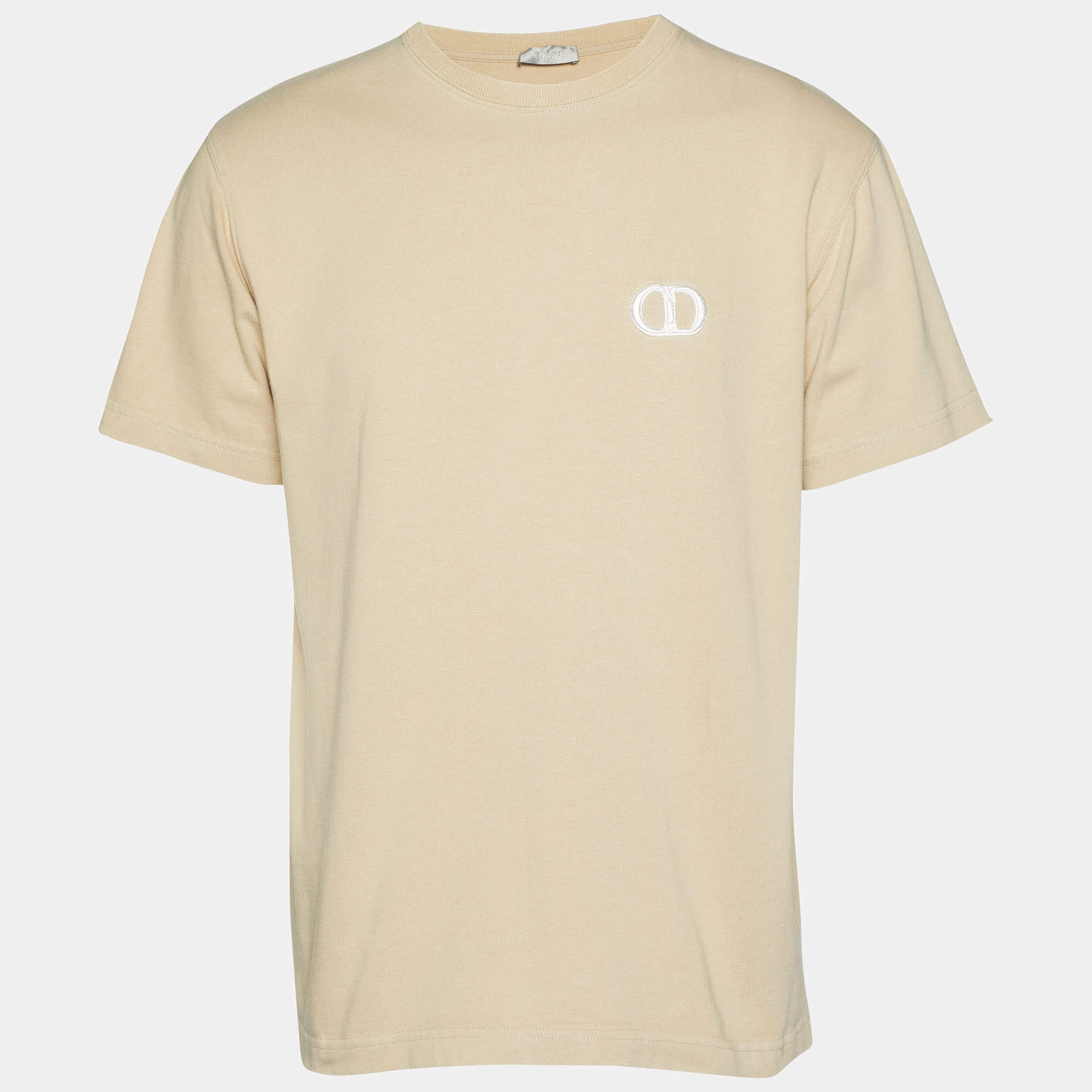 مملوكة مسبقًا Dior Homme Beige Logo Embroidery Jersey Relaxed Fit T-Shirt M