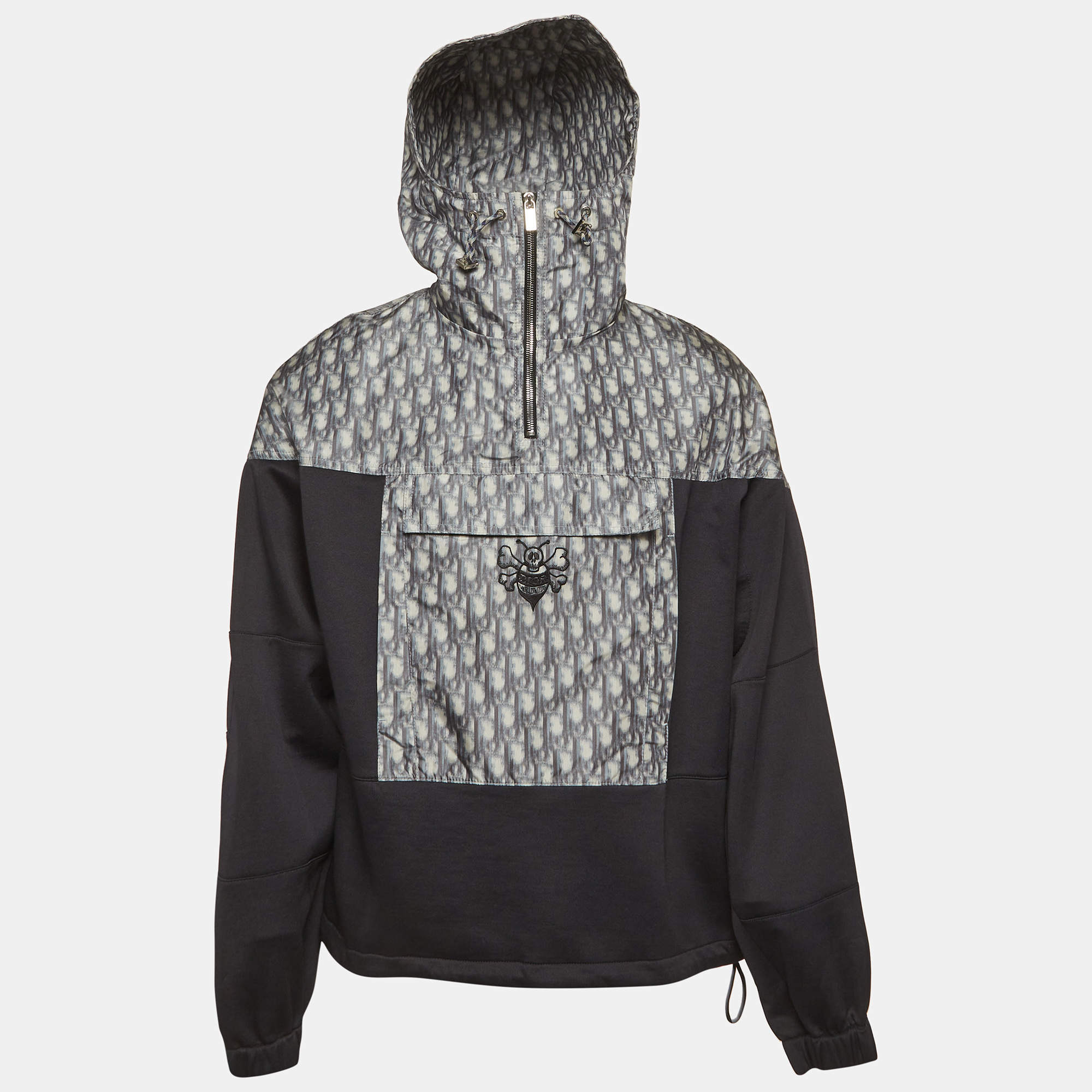 Pre Owned Dior X Stussy Blurred Oblique Jersey and Synthetic Anorak Hoodie XL