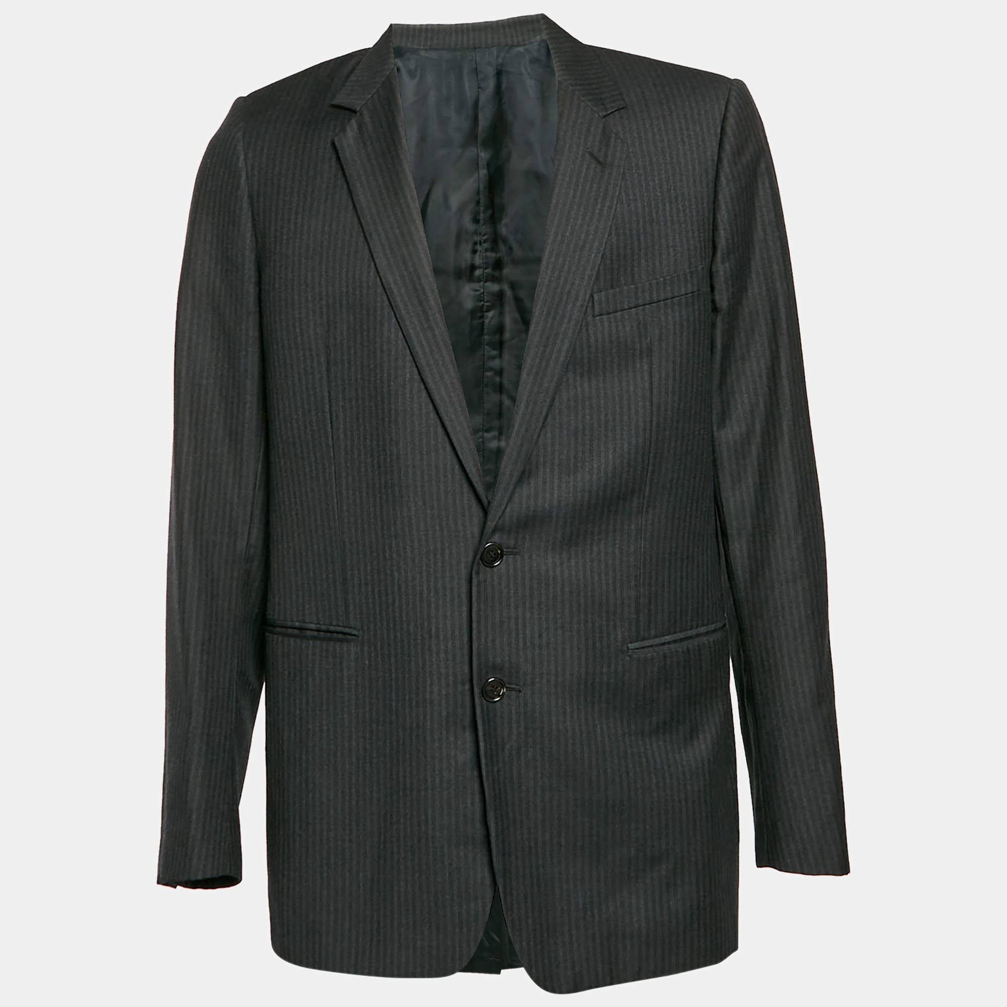 Pre Owned Dior Homme Black Striped Wool Single Breasted Blazer XXL