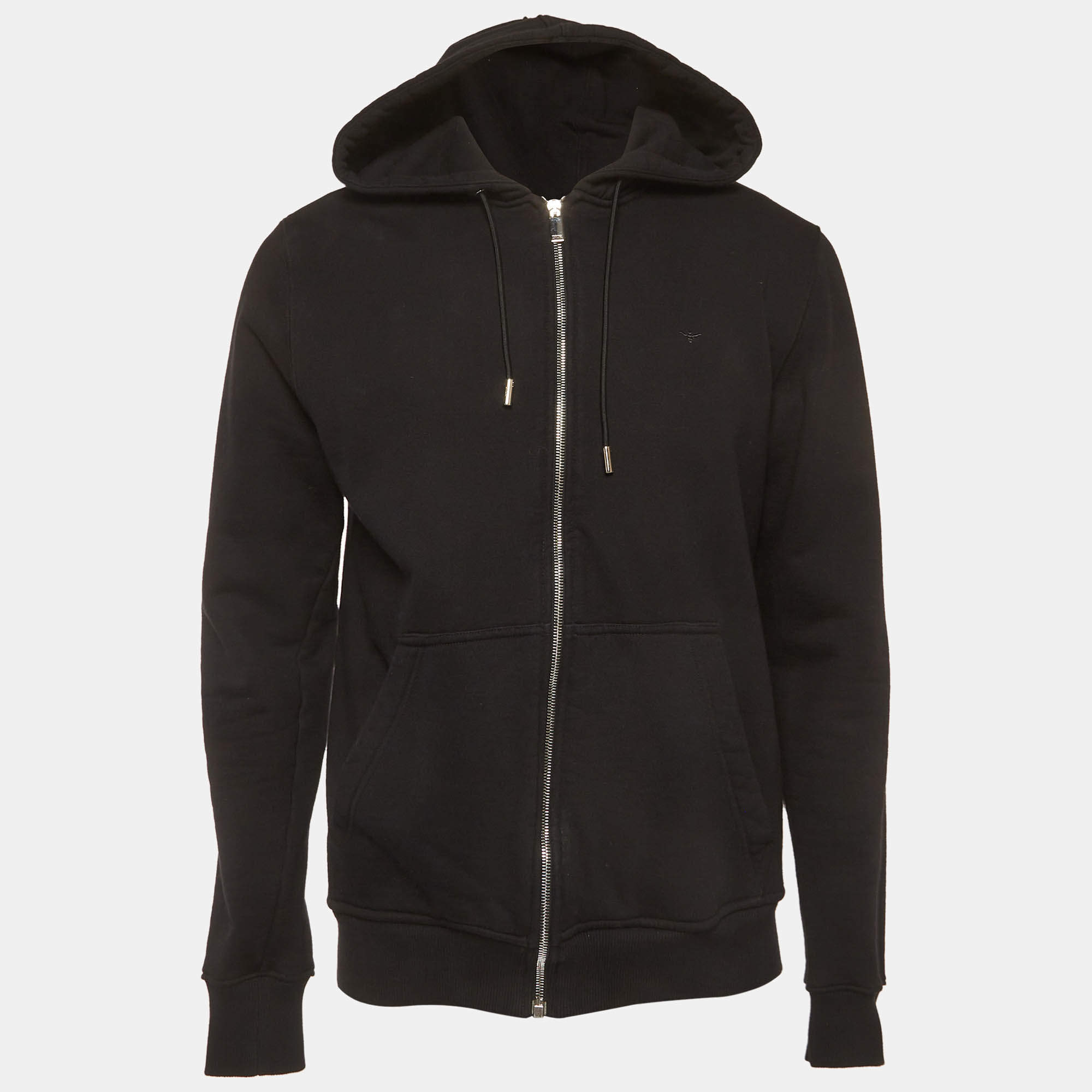 Pre Owned Christian Dior Homme Black Cotton Knit Zip Up Hoodie L