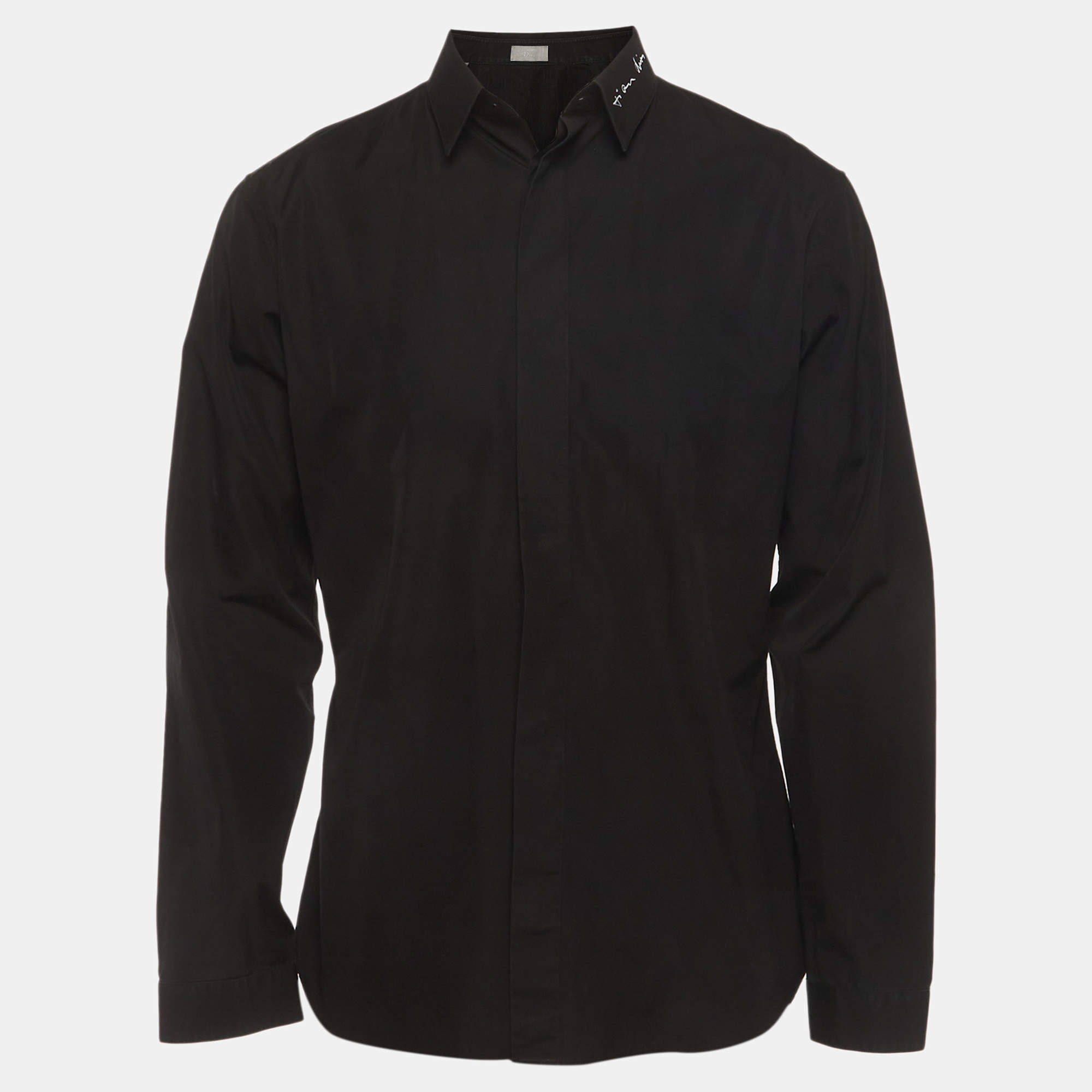 Pre Owned Dior Homme Black Signature Embroidered Cotton Poplin Shirt XL