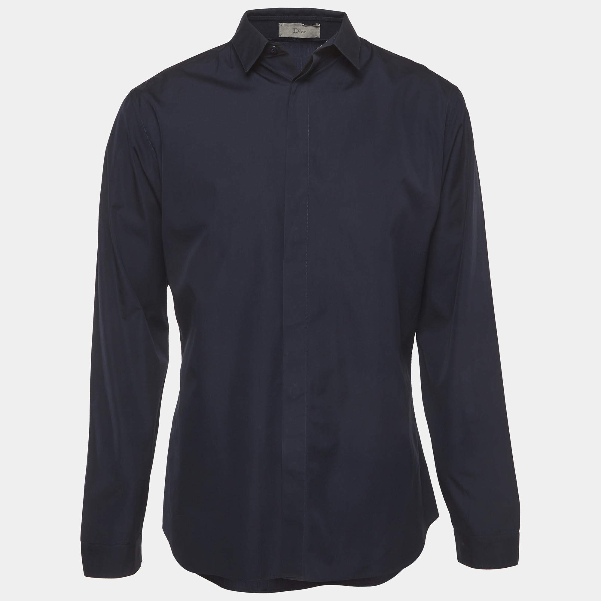 Pre Owned Dior Homme Navy Blue Cotton Poplin Shirt XL