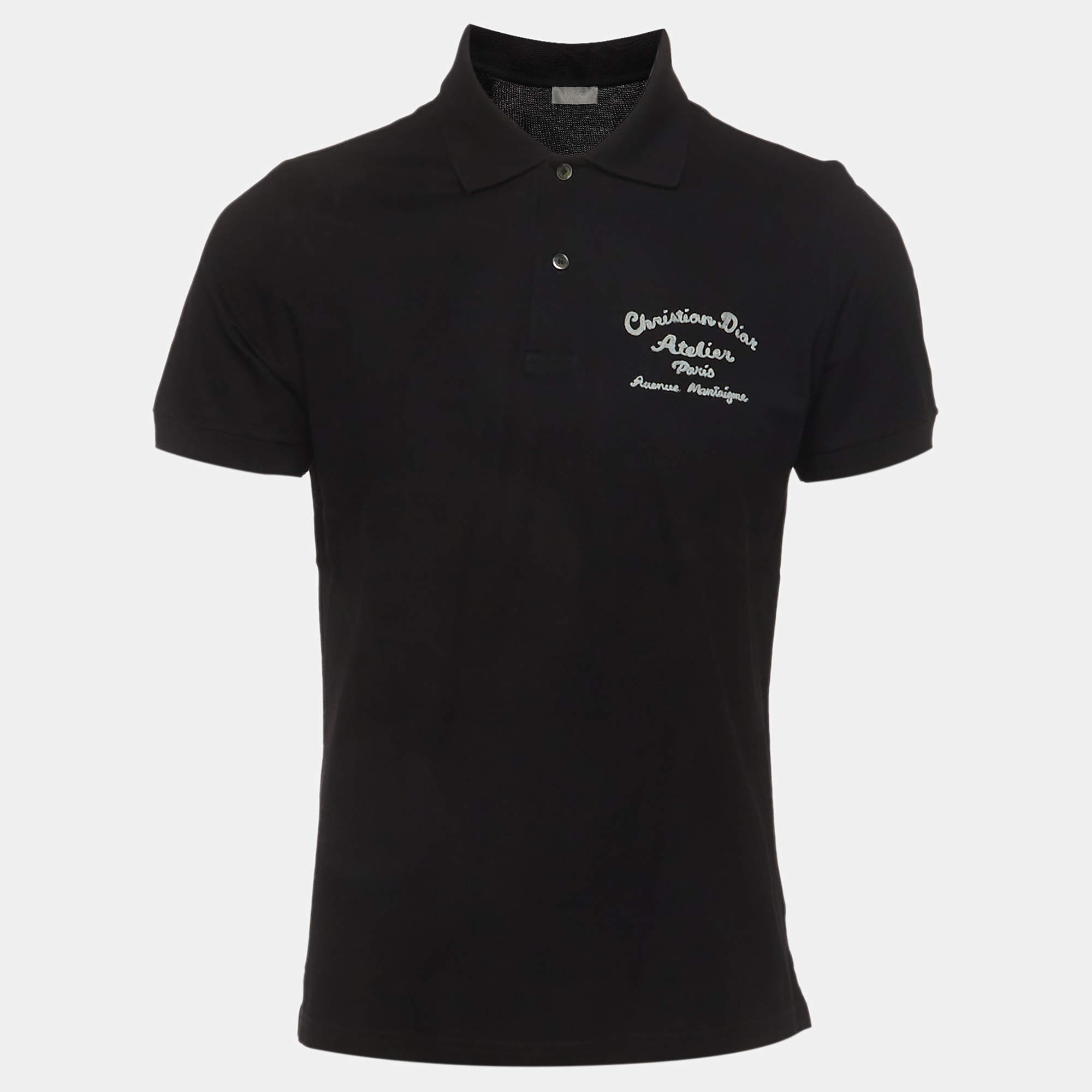 Pre Owned Dior Homme Black Logo Embroidered Pique Knit Polo T-Shirt M