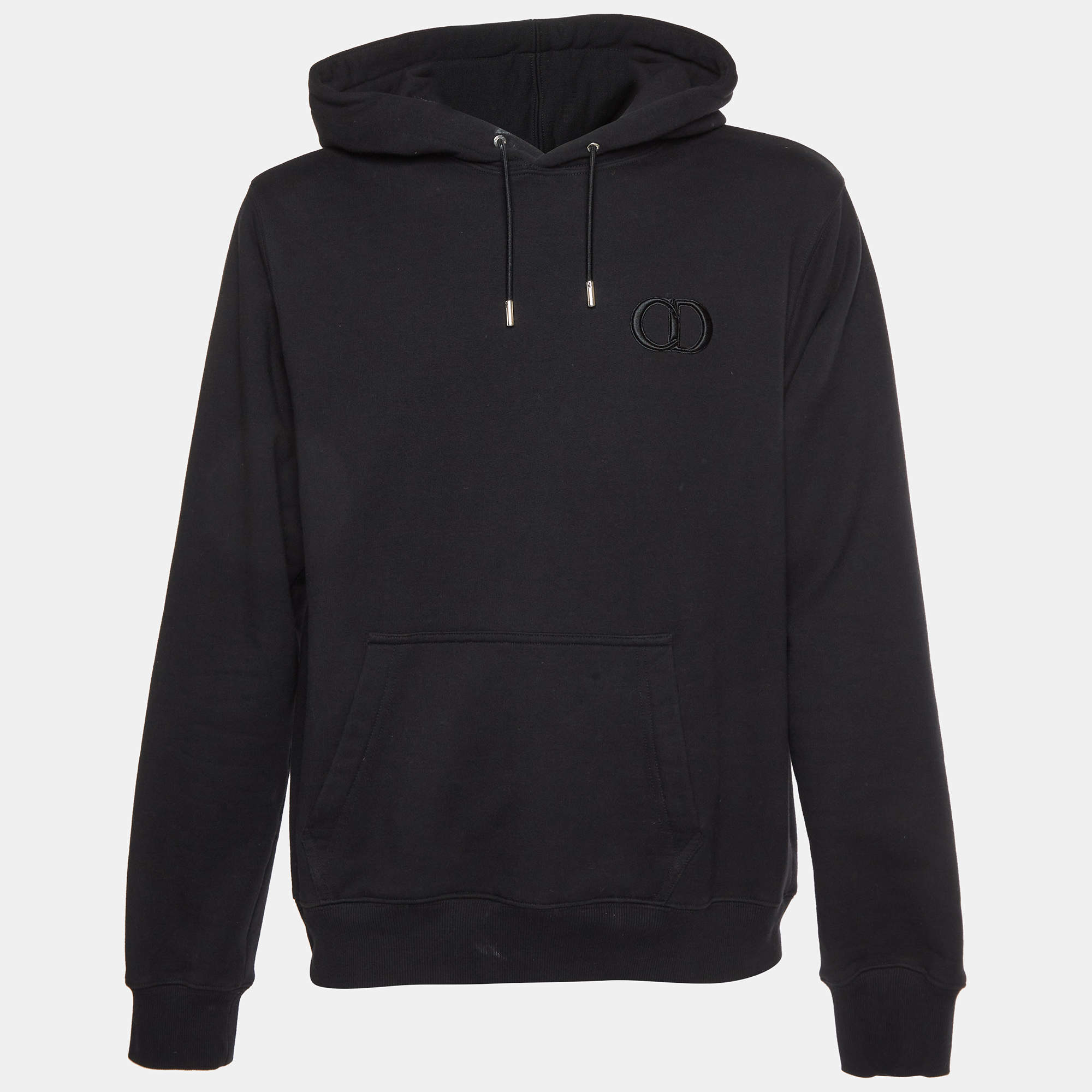 Pre Owned Dior Homme Black Logo Embroidered Cotton Knit Hoodie XXL