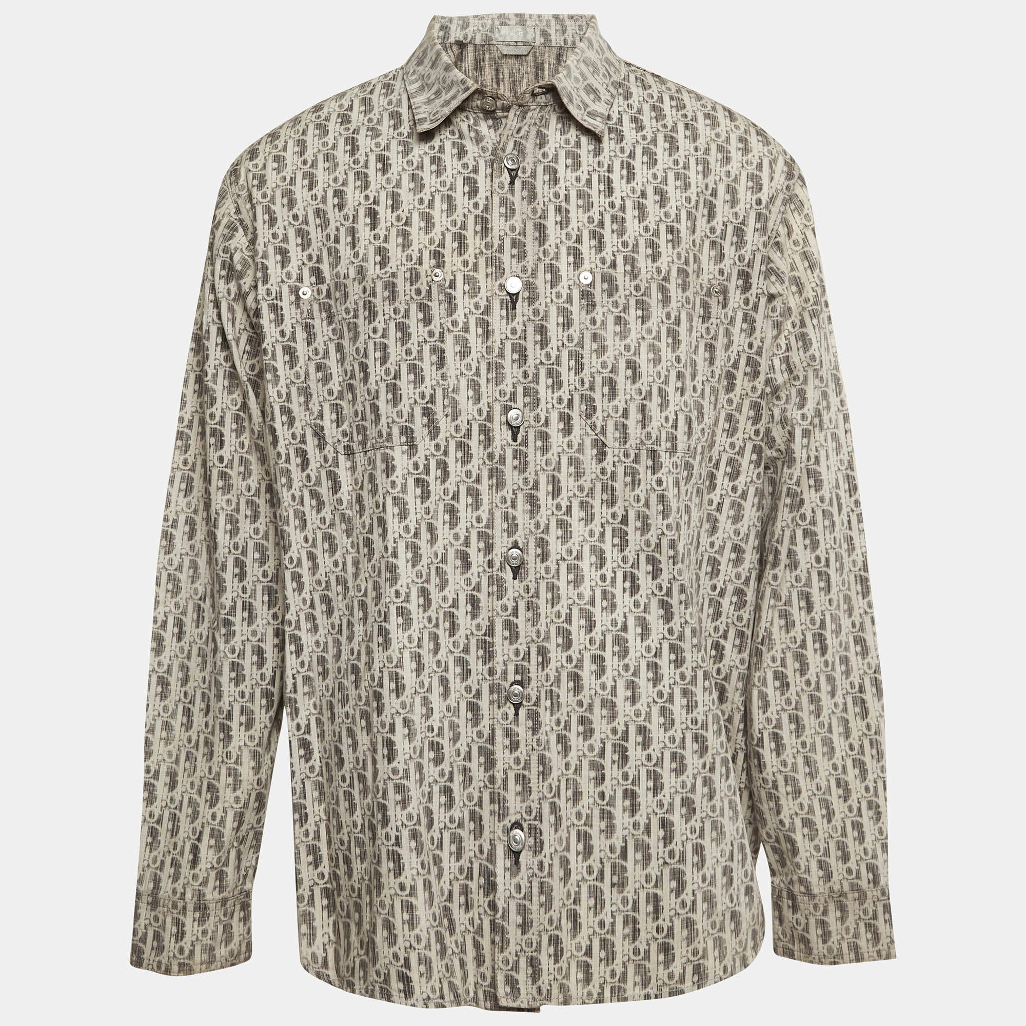 Dior Homme Blue Denim Oblique Motif Long Sleeve Button Front Shirt